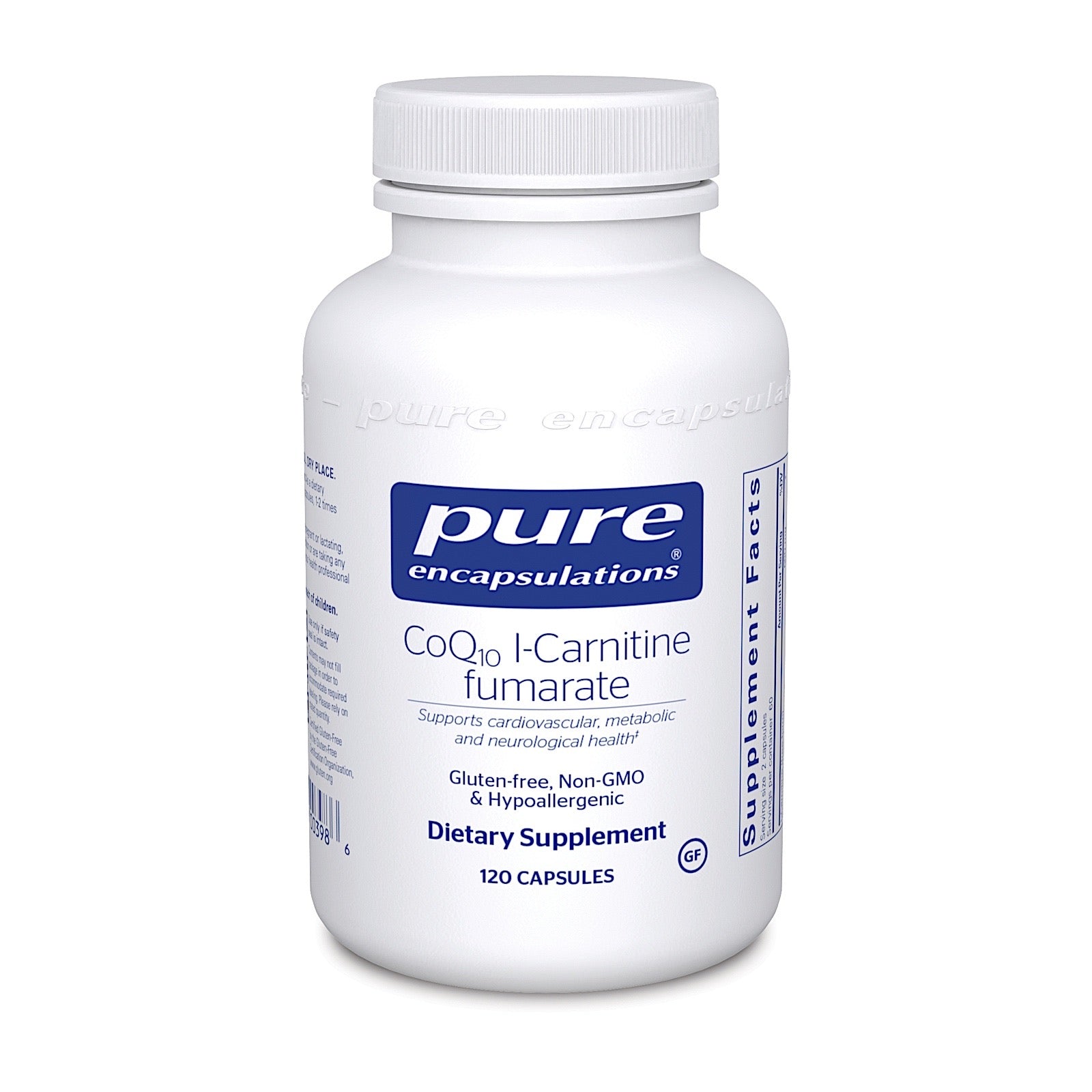 Pure Encapsulations, CoQ10 L-Carnitine Fumarate, 120 Capsules UPC 766298003986 | HiLife Vitamins