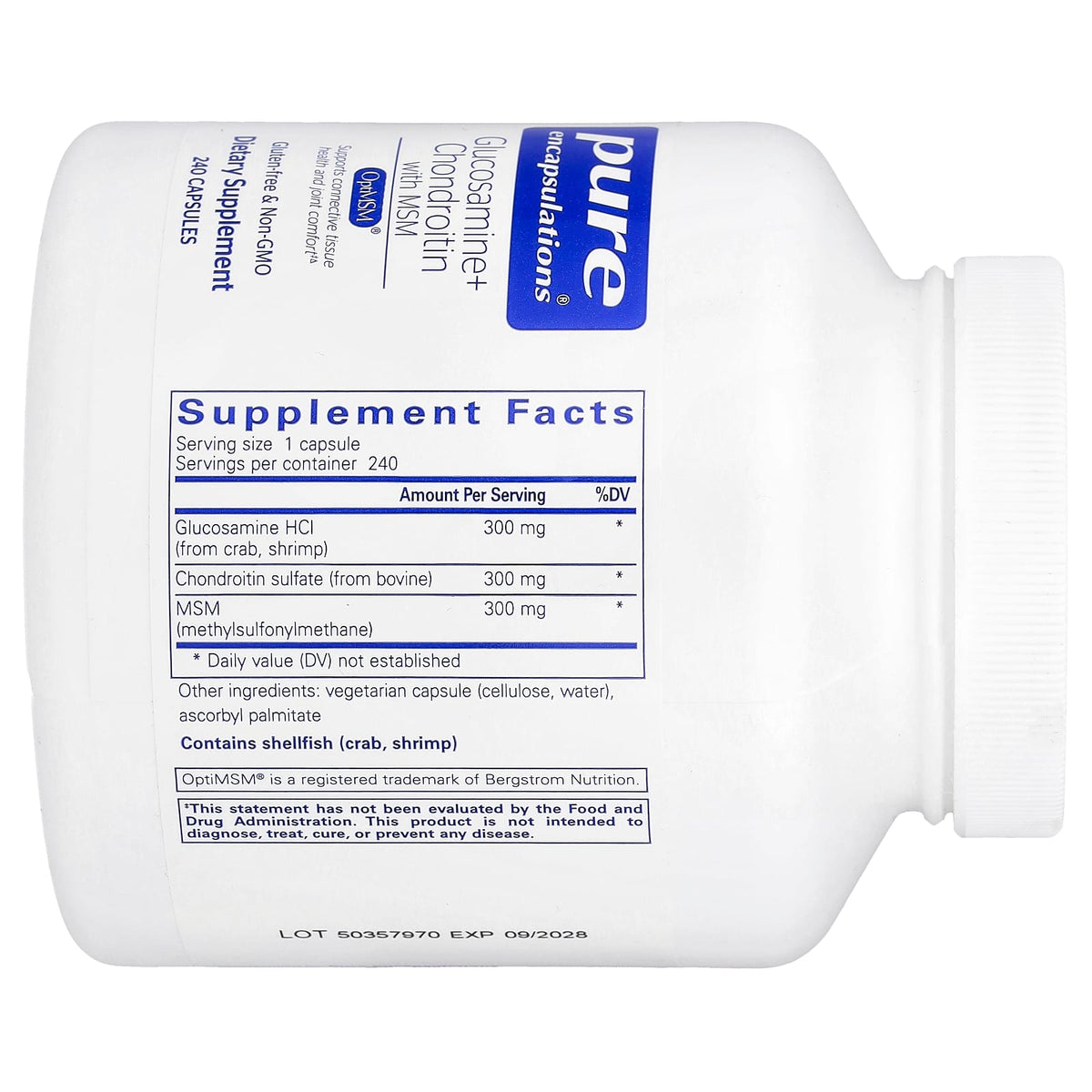 Pure Encapsulations, Glucosamine + Chondroitin With MSM, 240 Capsules UPC 766298004082 | Hilife Vitamins