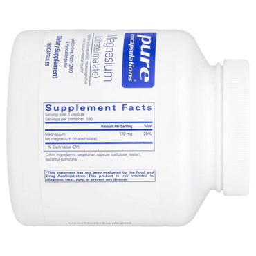Pure Encapsulations, Magnesium Citrate/Malate 120 mg, 180 Capsules UPC 766298004365 | HiLife Vitamins