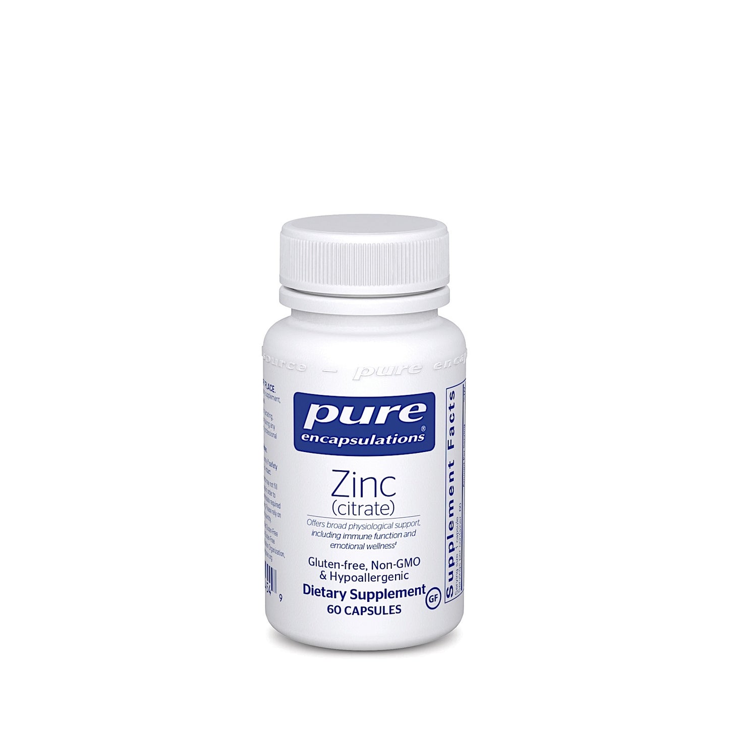Pure Encapsulations, Zinc Citrate, 60 Capsules UPC 766298004549 | HiLife Vitamins
