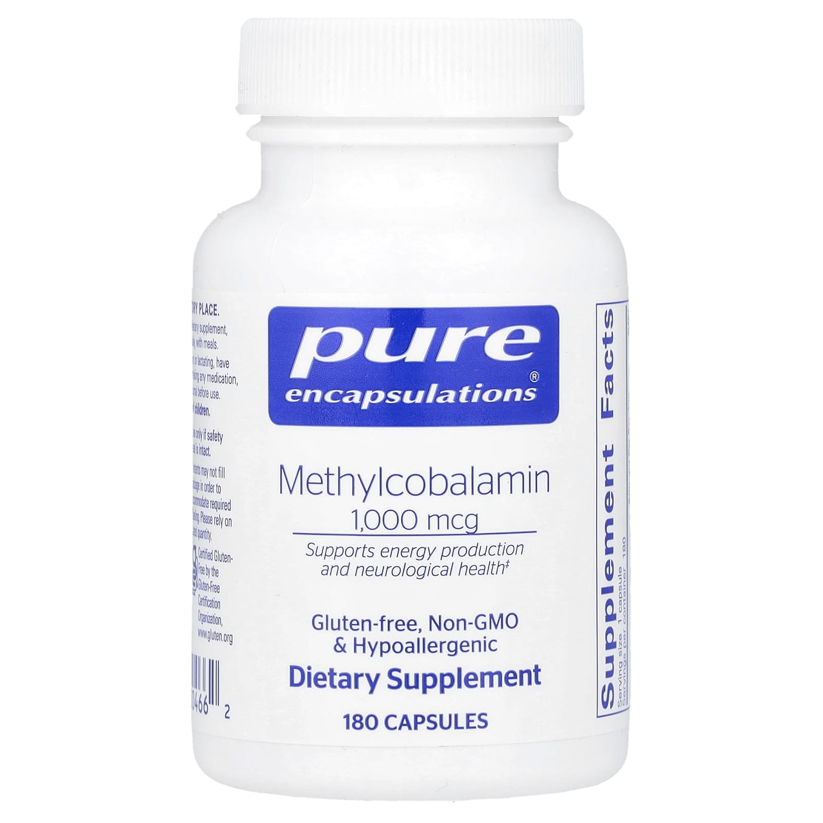 Pure Encapsulations, Methylcobalamin 1000 mcg, 180 Capsules UPC 766298004662 | HiLife Vitamins