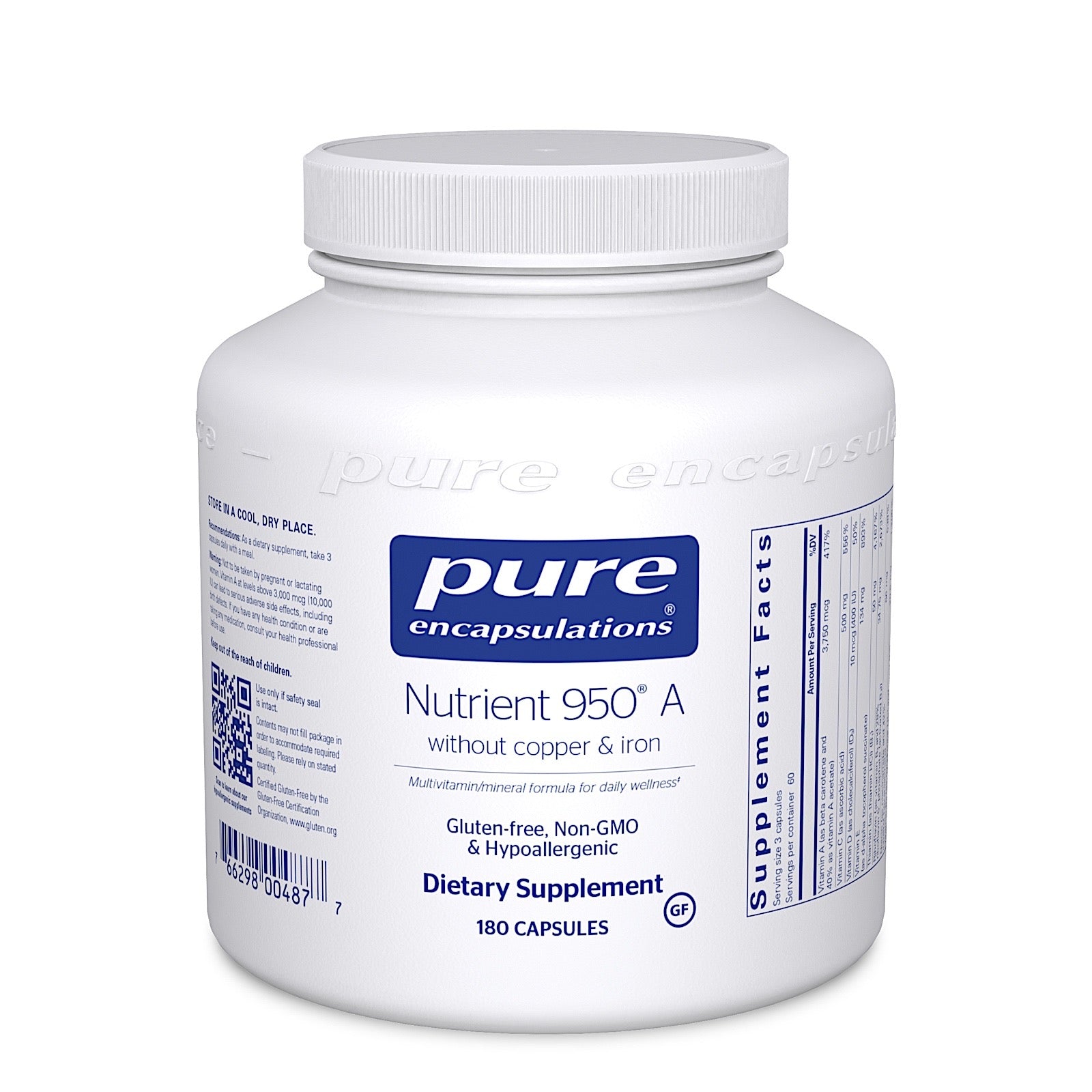Pure Encapsulations, Nutrient 950 A W/O Cu&Fe, 180 Capsules UPC 766298004877 | HiLife Vitamins