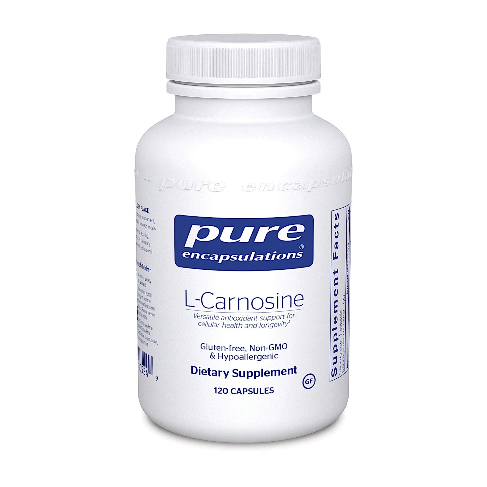 Pure Encapsulations, L- Carnosine 500 mg, 120 Capsules UPC 766298005249 | HiLife Vitamins