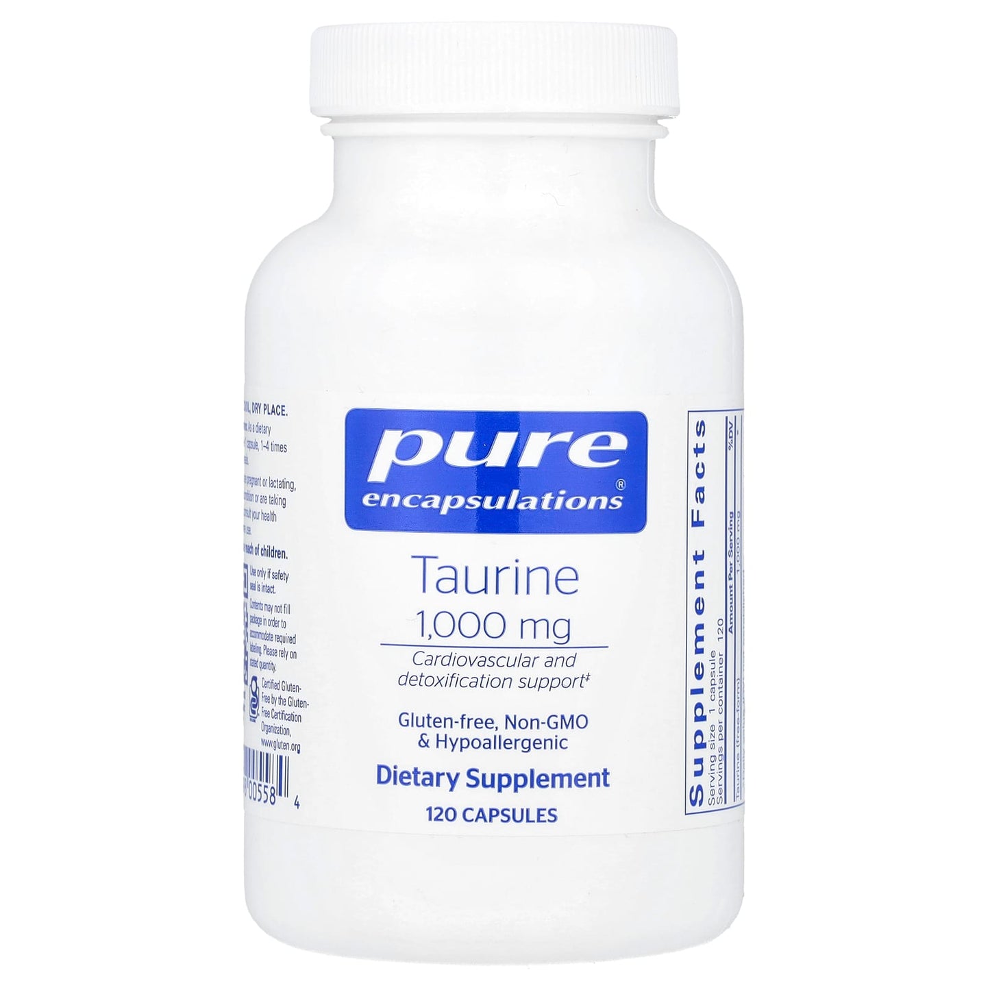 Pure Encapsulations, Taurine 1000 mg, 120 Capsules UPC 766298005584 | HiLife Vitamins