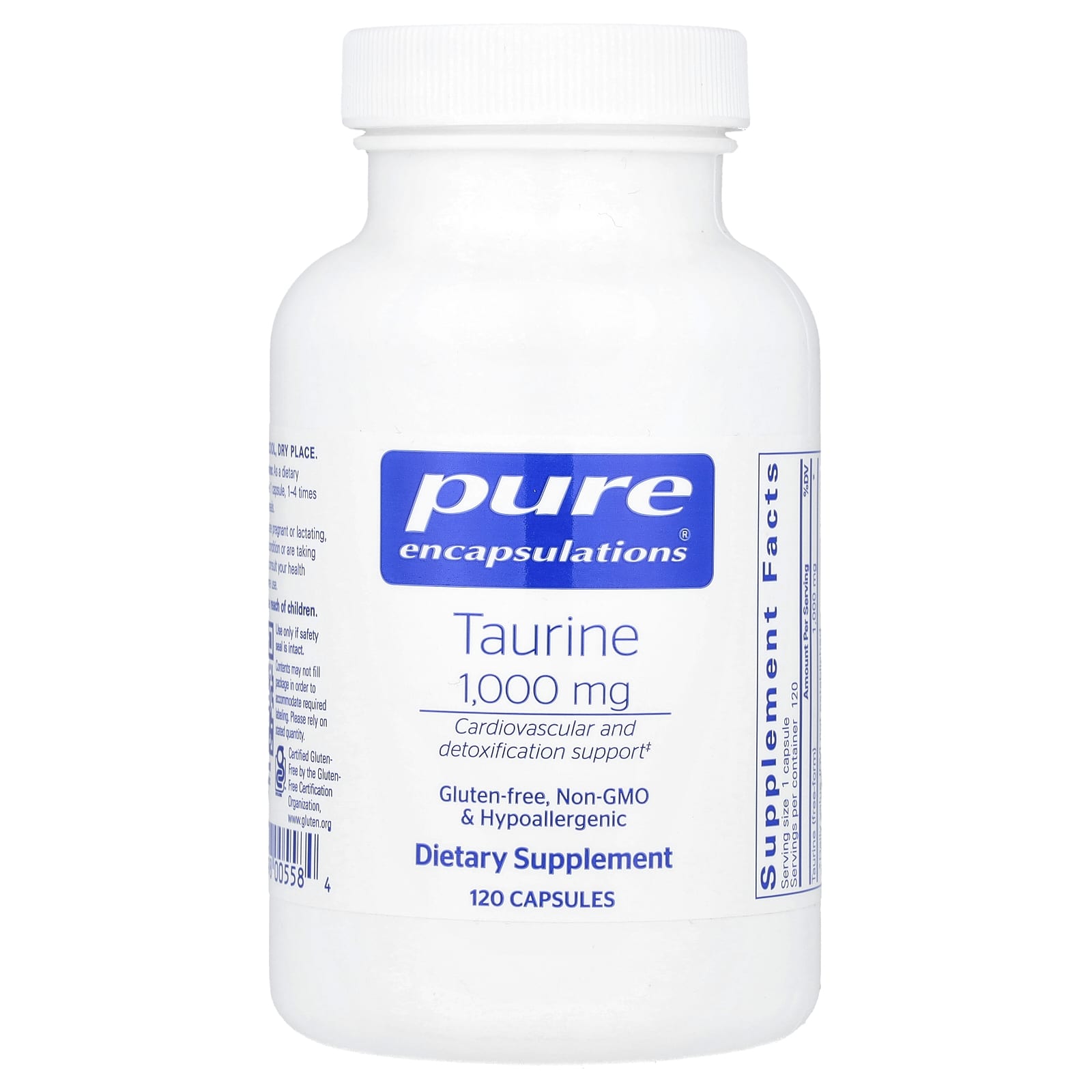 Pure Encapsulations, Taurine 1000 mg, 120 Capsules UPC 766298005584 | HiLife Vitamins