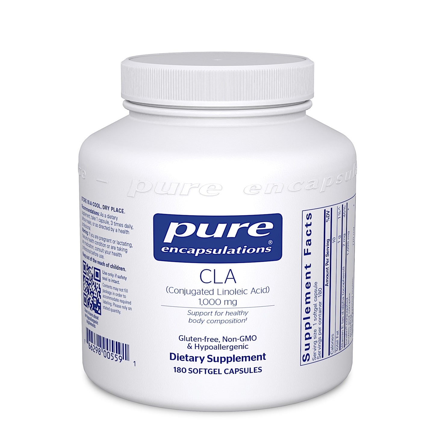 Pure Encapsulations, CLA 1000 mg, 180 Softgels UPC 766298005591 | HiLife Vitamins