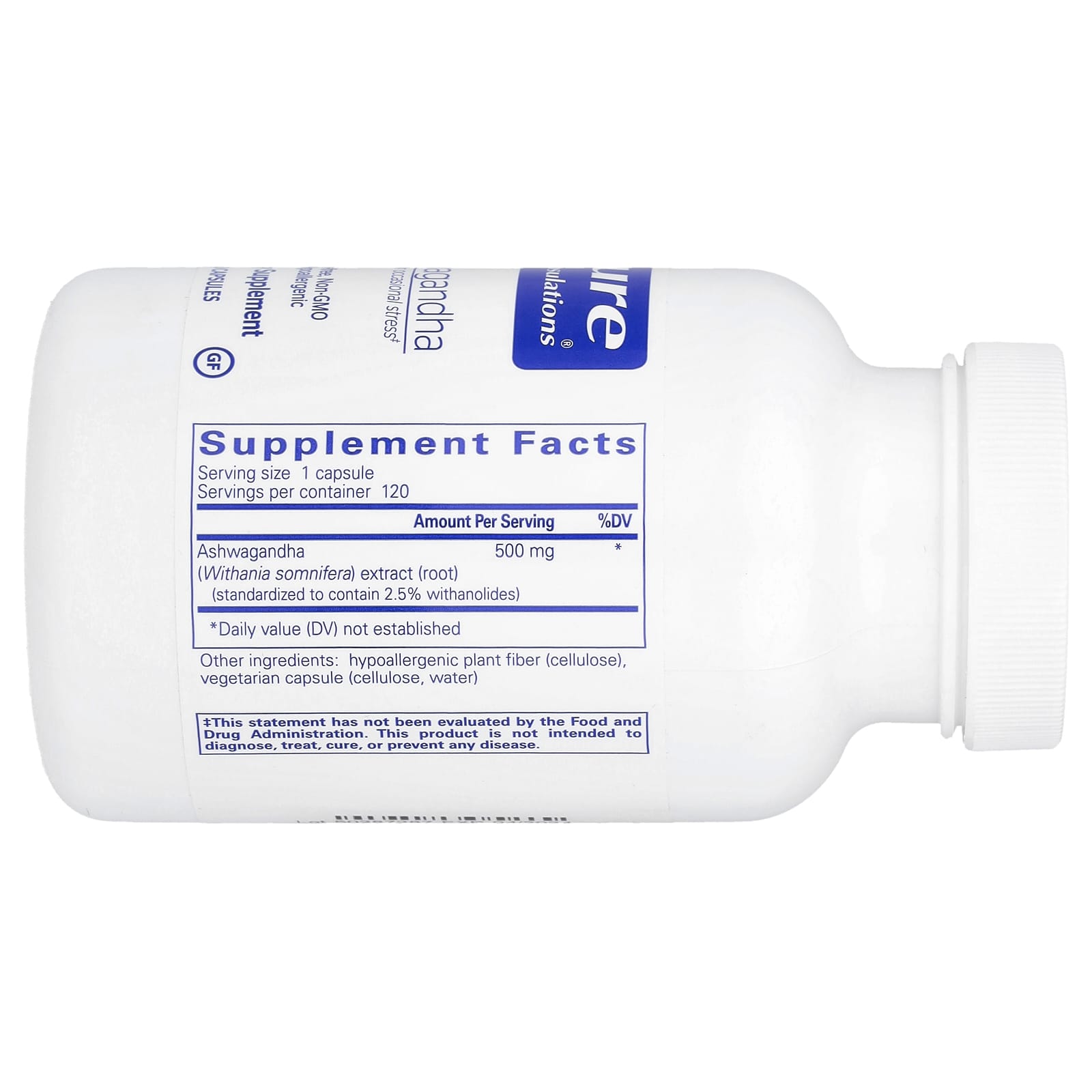 Pure Encapsulations, Ashwagandha 500 mg, 120 Capsules UPC 766298006123 | HiLife Vitamins