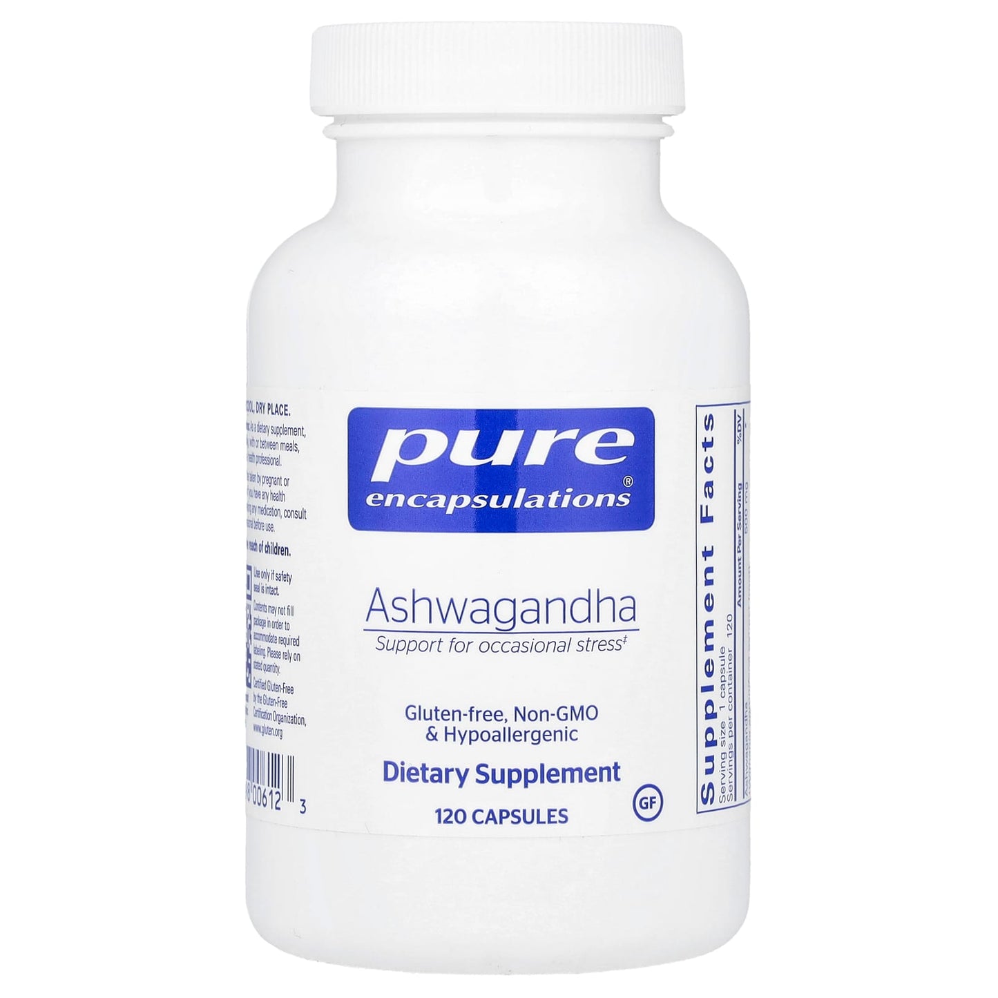 Pure Encapsulations, Ashwagandha 500 mg, 120 Capsules UPC 766298006123 | HiLife Vitamins