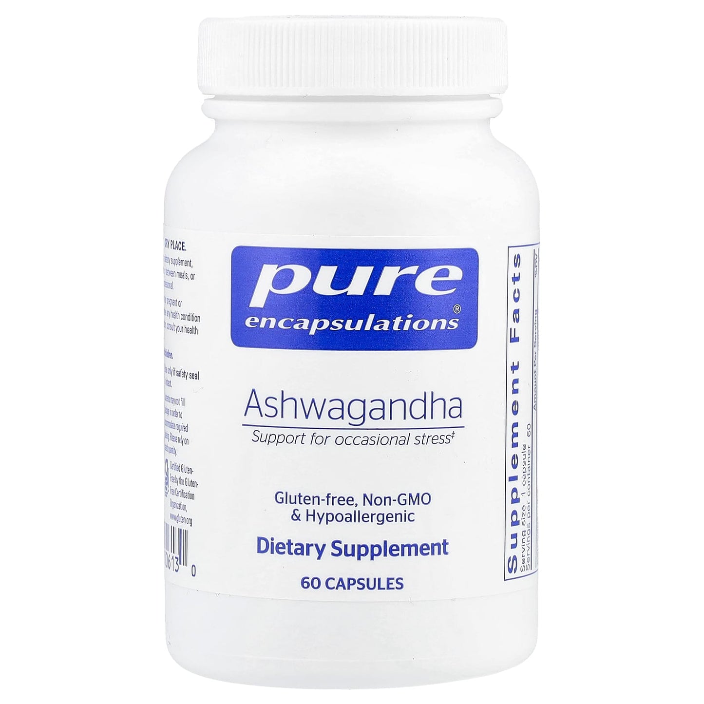 Pure Encapsulations, Ashwagandha 500 mg, 60 Capsules UPC 766298006130 | HiLife Vitamins
