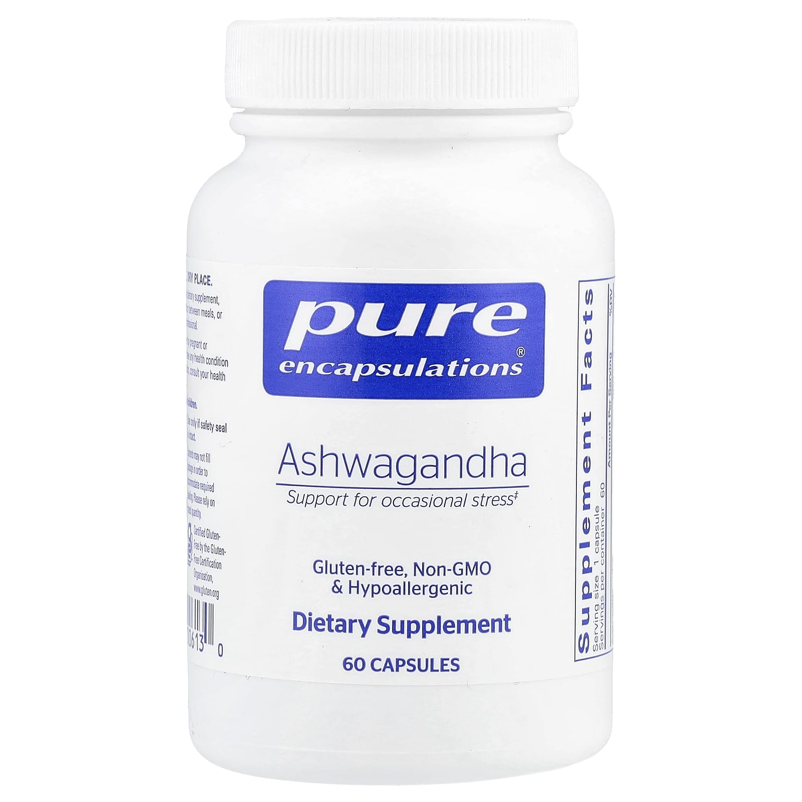 Pure Encapsulations, Ashwagandha 500 mg, 60 Capsules UPC 766298006130 | HiLife Vitamins