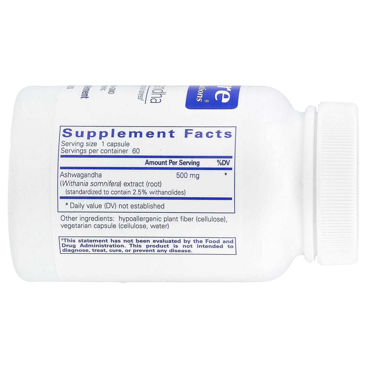 Pure Encapsulations, Ashwagandha 500 mg, 60 Capsules UPC 766298006130 | HiLife Vitamins