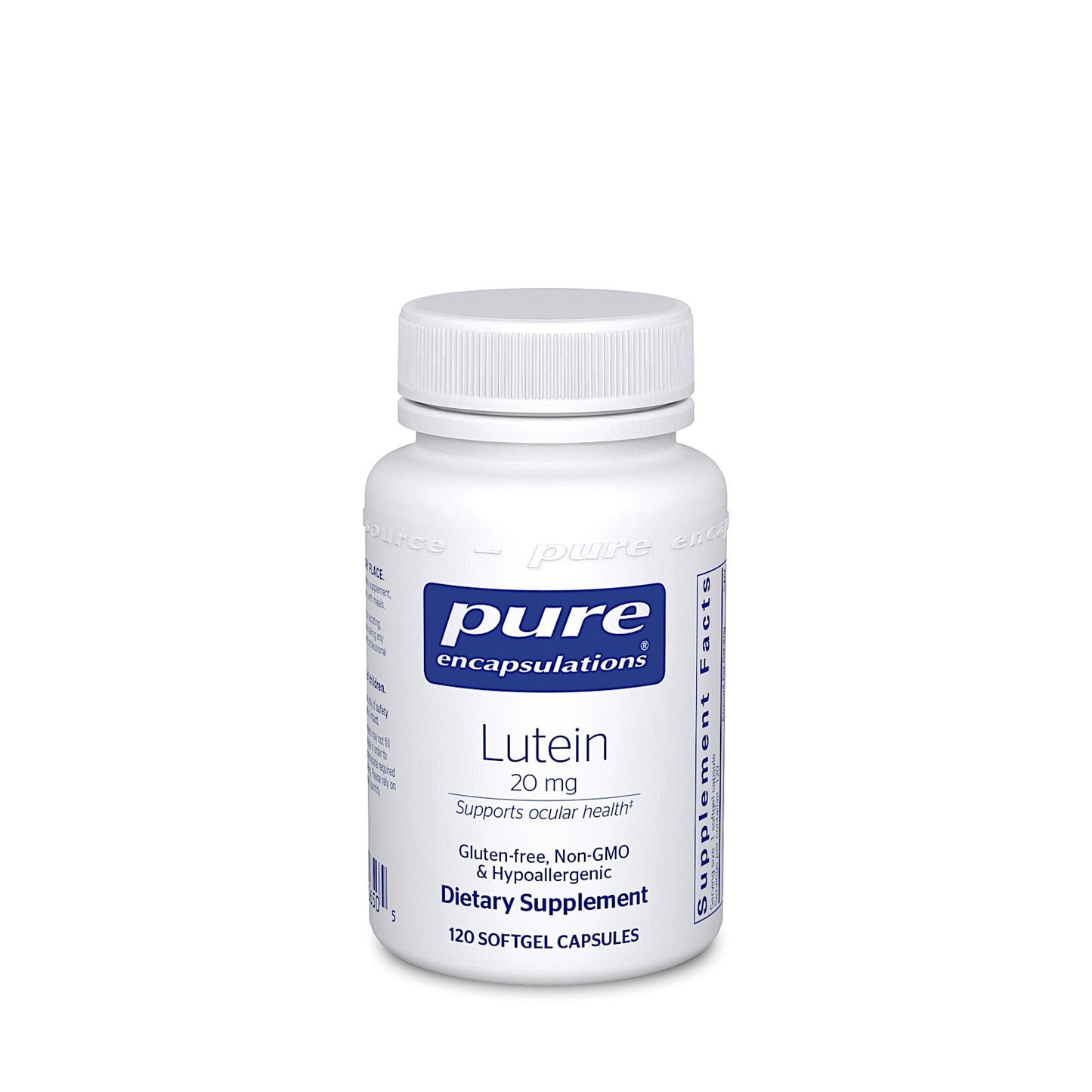 Pure Encapsulations, Lutein 20 mg, 120 Softgels UPC 766298006505 | HiLife Vitamins