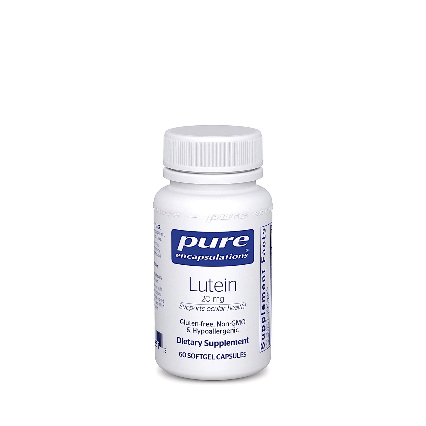 Pure Encapsulations, Lutein 20 mg, 60 Softgels UPC 766298006512 | HiLife Vitamins