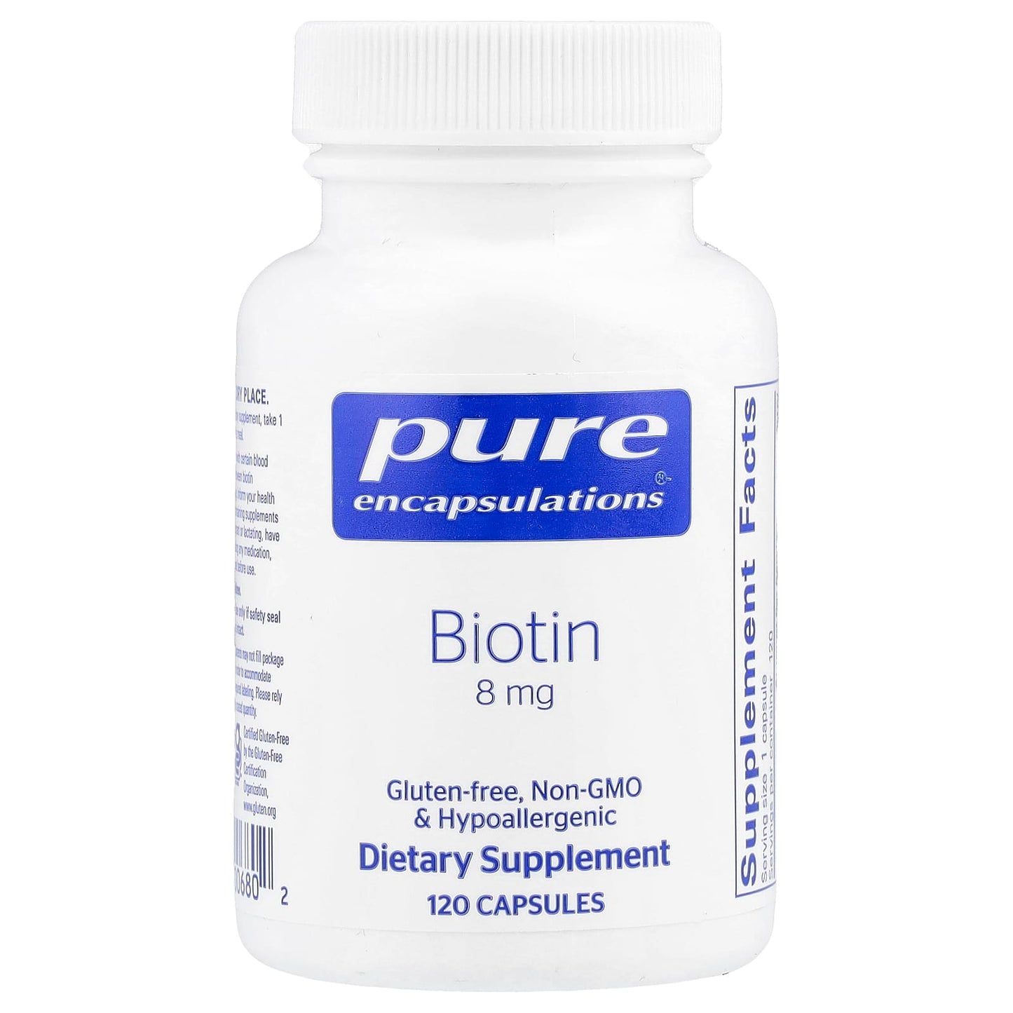 Pure Encapsulations, Biotin 8 mg, 120 Capsules UPC 766298006802 | HiLife Vitamins