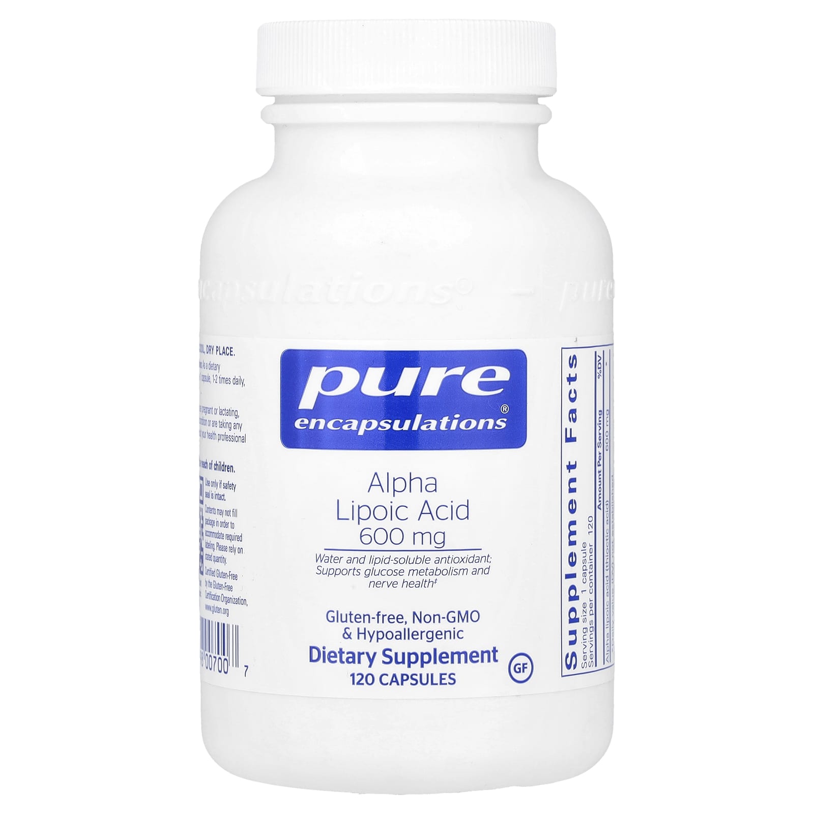 Pure Encapsulations, Alpha Lipoic Acid 600 mg, 120 Capsules UPC 766298007007 | HiLife Vitamins