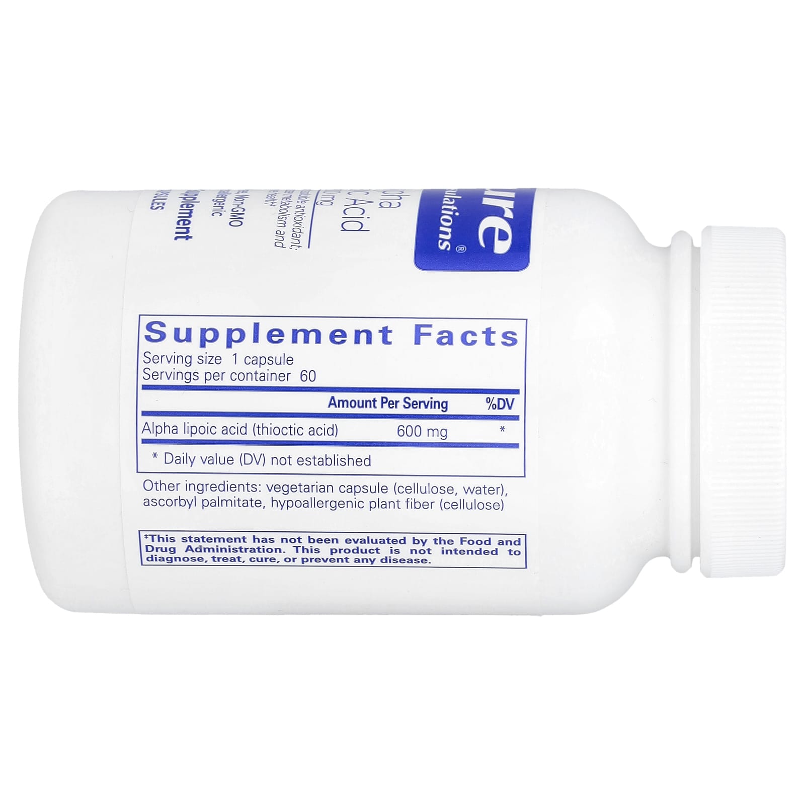 Pure Encapsulations, Alpha Lipoic Acid 600 mg, 60 Capsules UPC 766298007014 | HiLife Vitamins