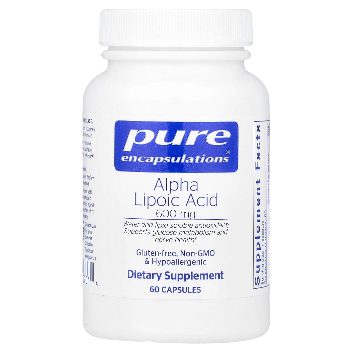 Pure Encapsulations, Alpha Lipoic Acid 600 mg, 60 Capsules UPC 766298007014 | HiLife Vitamins