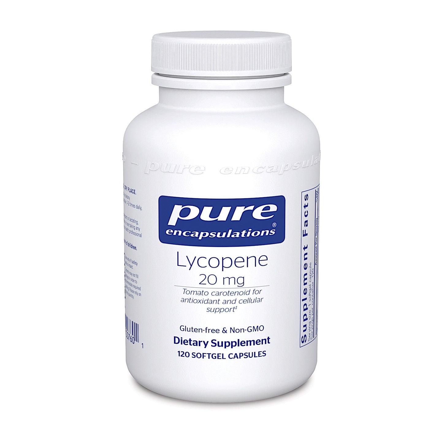 Pure Encapsulations, Lycopene 20 mg, 120 Softgels UPC 766298007601 | HiLife Vitamins