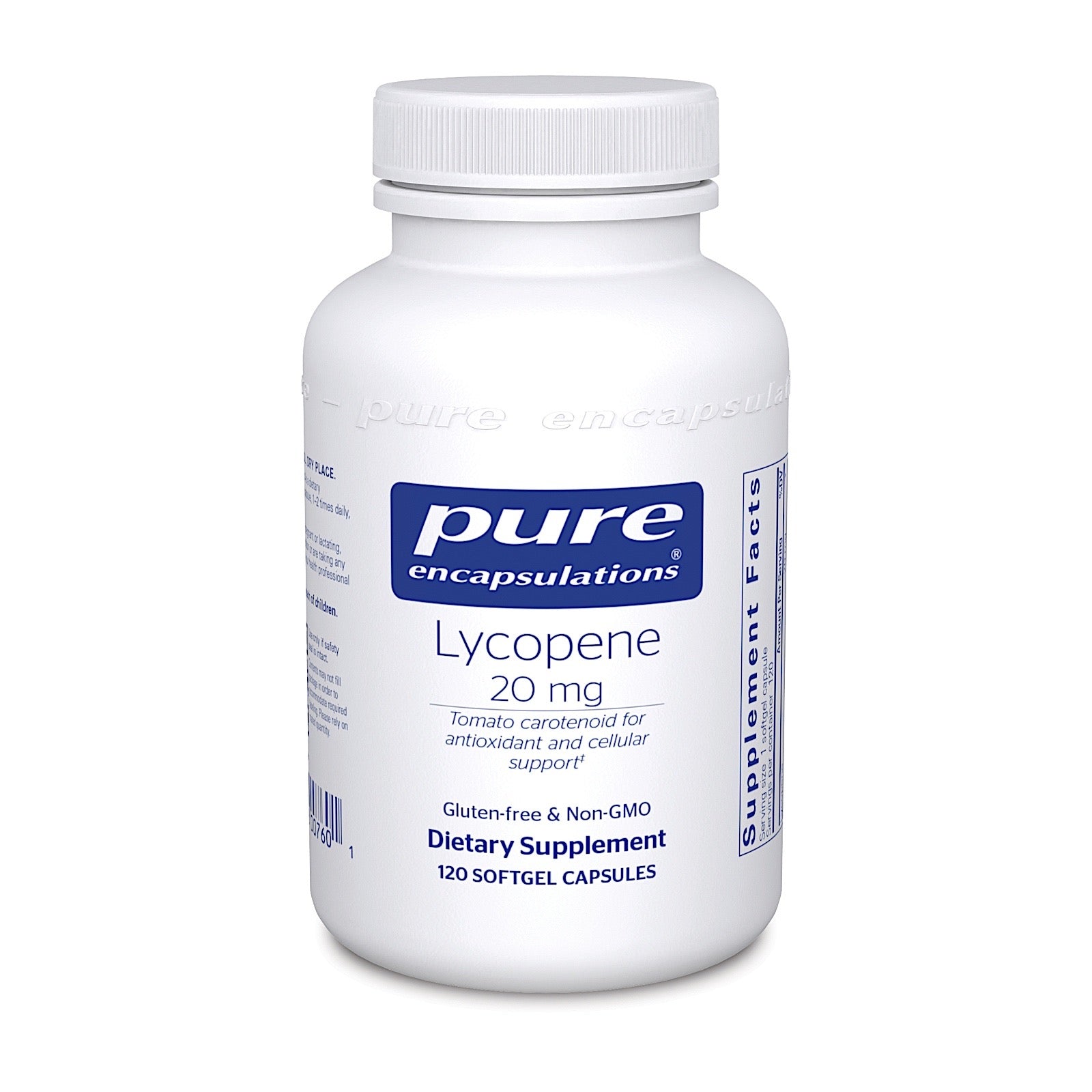 Pure Encapsulations, Lycopene 20 mg, 120 Softgels UPC 766298007601 | HiLife Vitamins