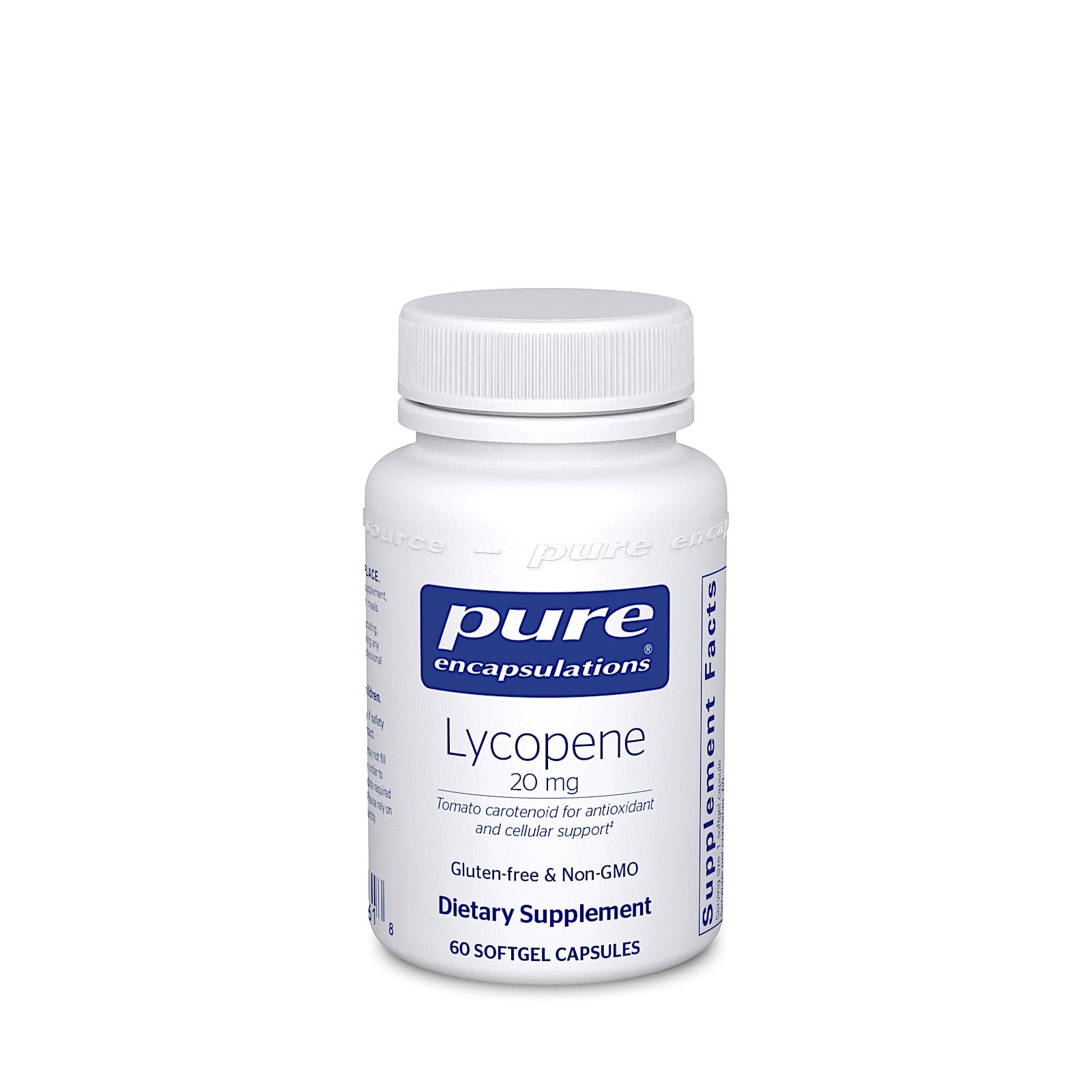 Pure Encapsulations, Lycopene 20 mg, 60 Softgels UPC 766298007618 | HiLife Vitamins