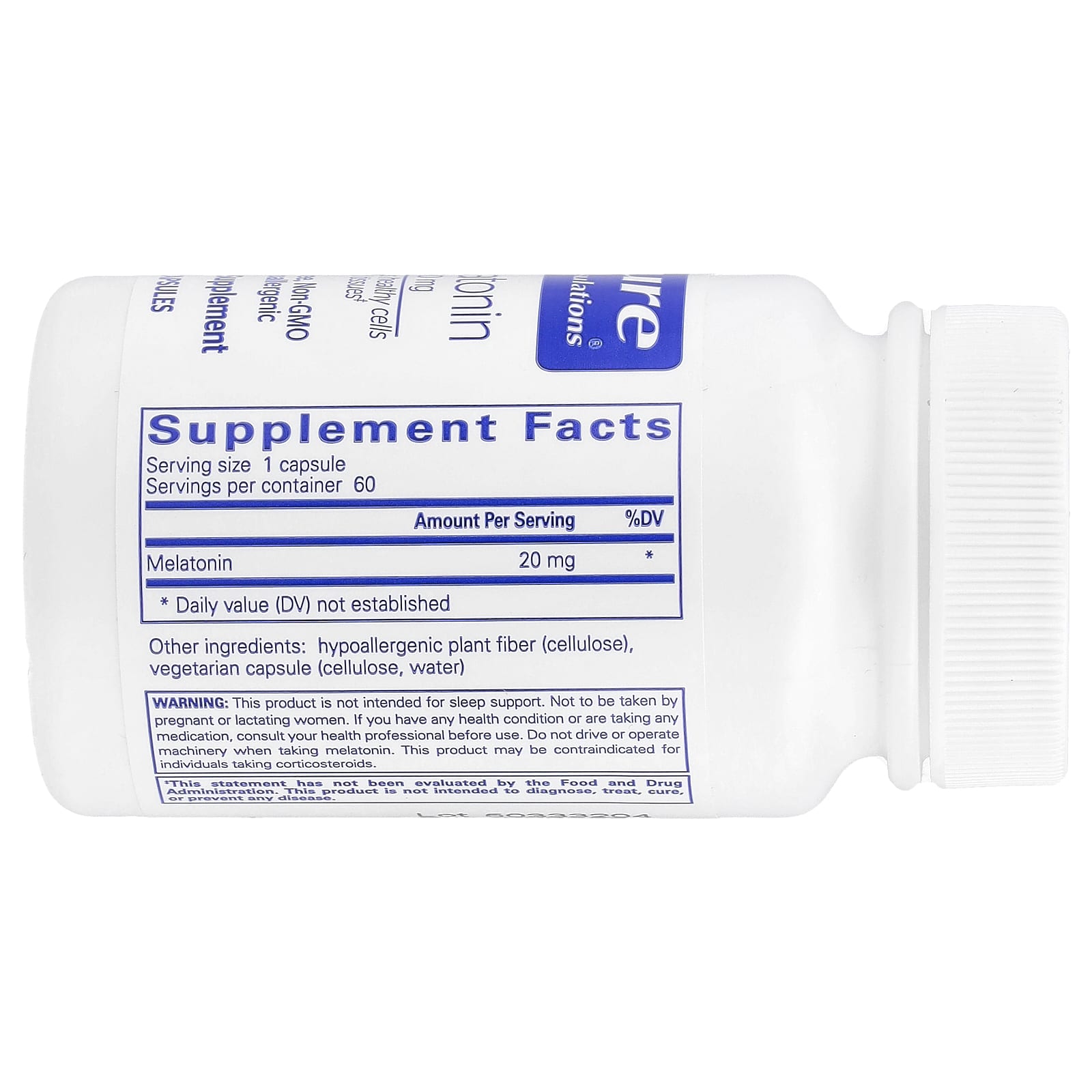 Pure Encapsulations, Melatonin 20 mg, 60 Capsules UPC 766298008134 | HiLife Vitamins