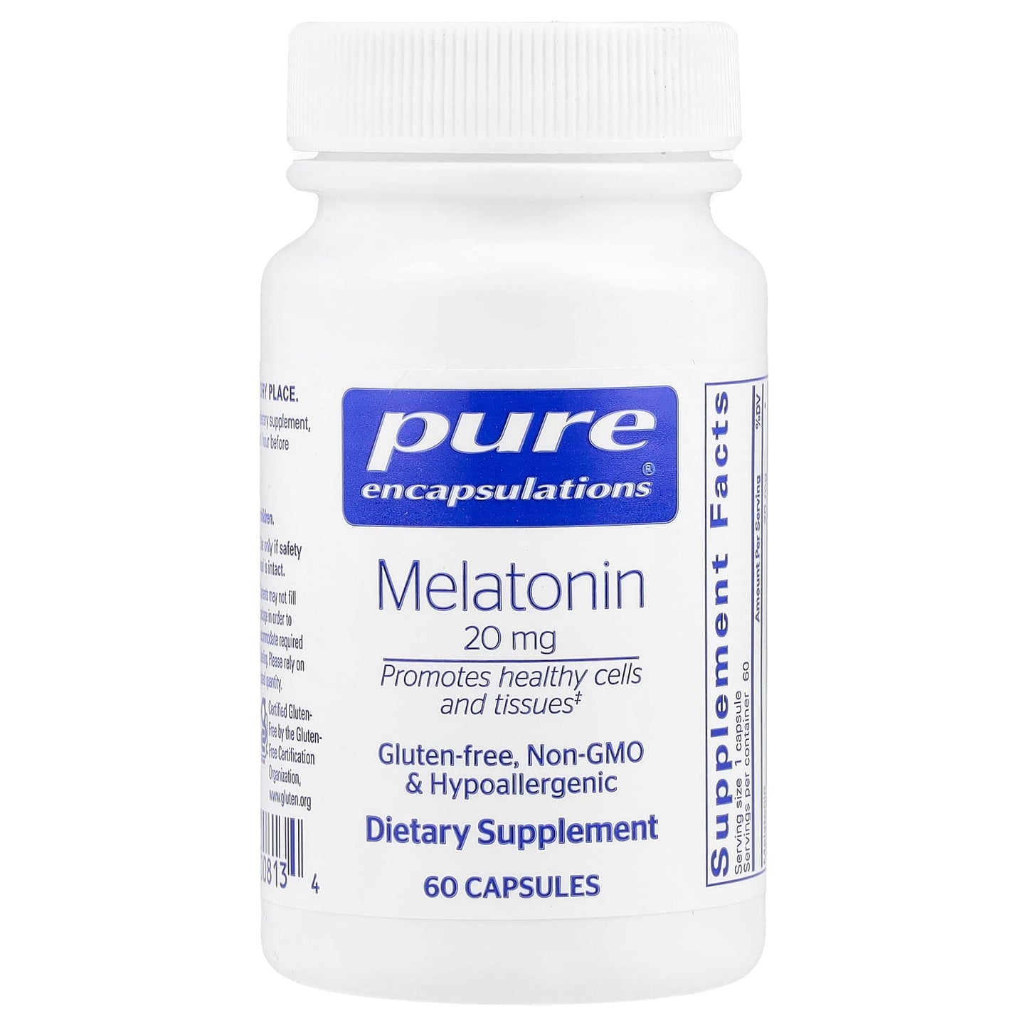 Pure Encapsulations, Melatonin 20 mg, 60 Capsules UPC 766298008134 | HiLife Vitamins