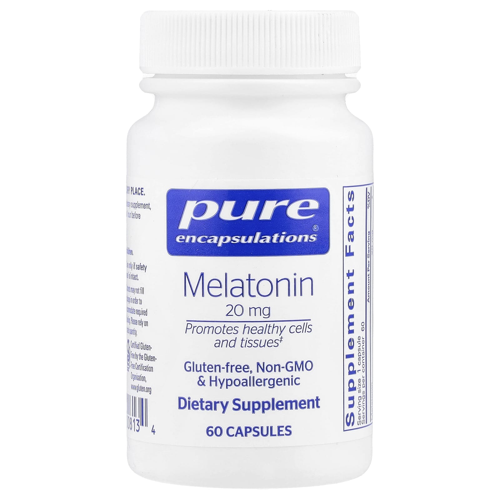 Pure Encapsulations, Melatonin 20 mg, 60 Capsules UPC 766298008134 | HiLife Vitamins