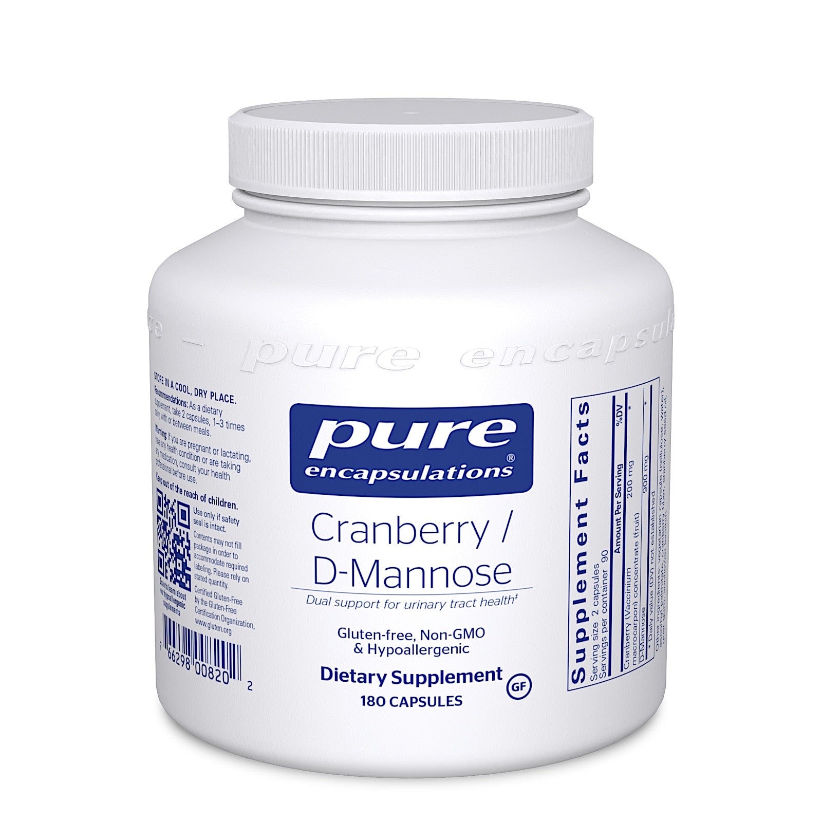Pure Encapsulations, Cranberry/D-Mannose, 180 Capsules UPC 766298008202 | HiLife Vitamins