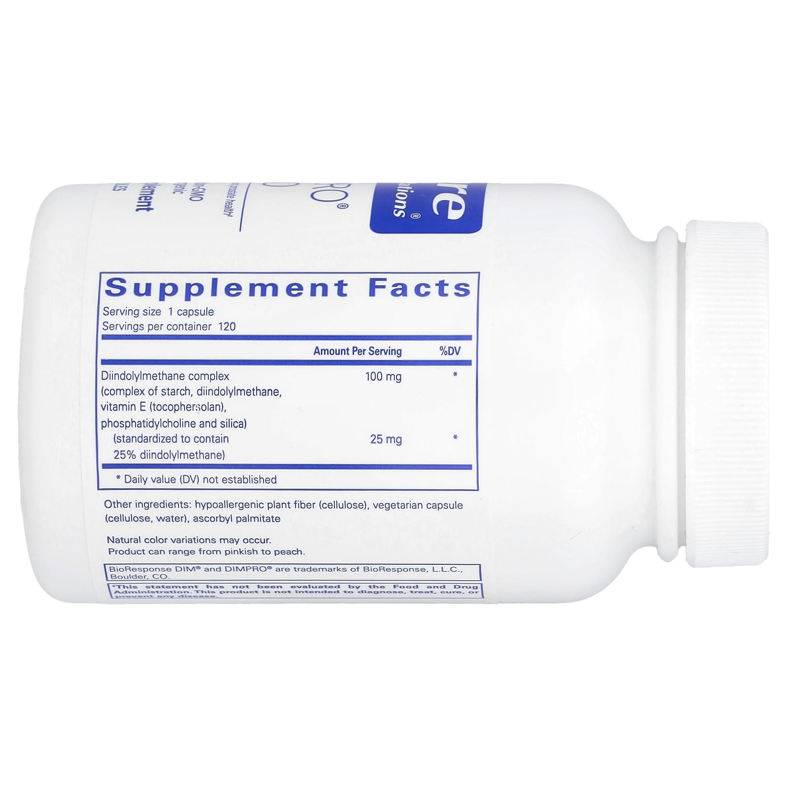 Pure Encapsulations, DIM-Pro 100, 120 Capsules UPC 766298008554 | HiLife Vitamins