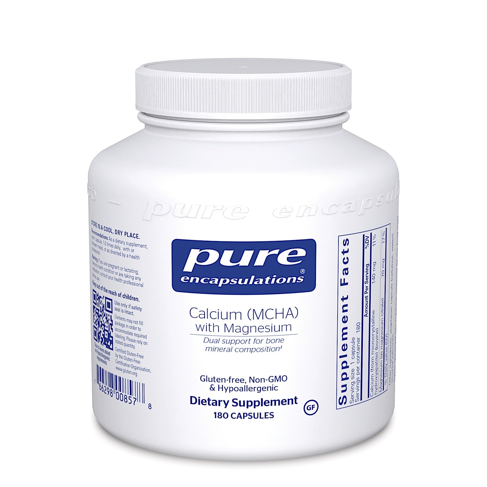 Pure Encapsulations, Calcium (MCHA) With Mag, 180 Capsules UPC 766298008578 | HiLife Vitamins