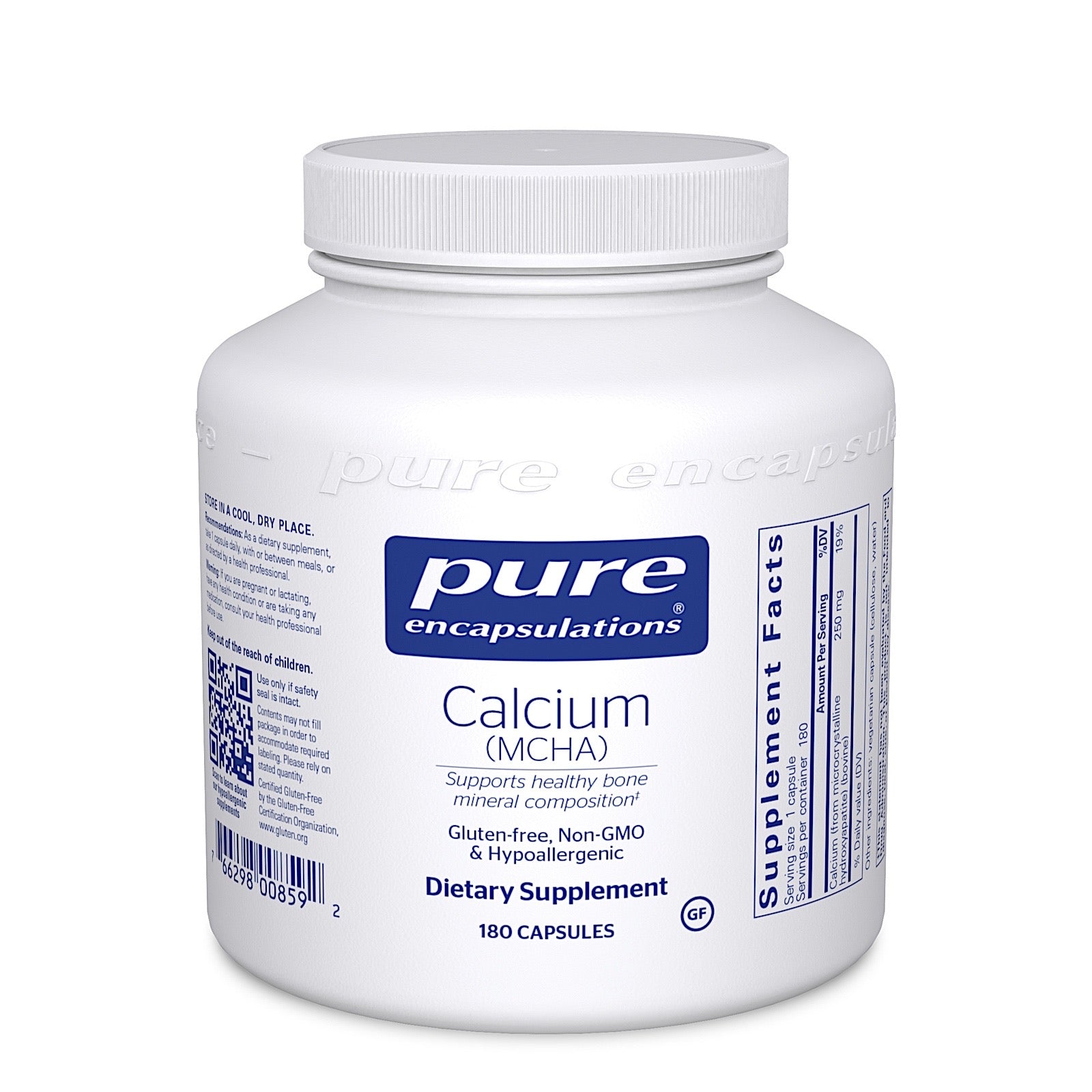 Pure Encapsulations, Calcium (MCHA), 180 Capsules UPC 766298008592 | HiLife Vitamins