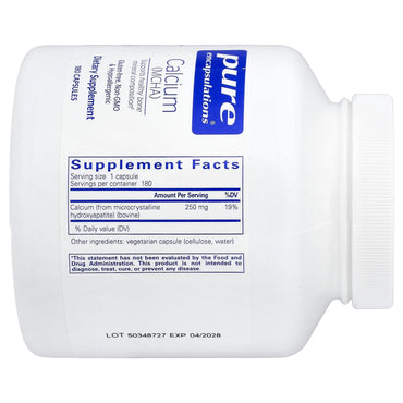 Pure Encapsulations, Calcium (MCHA), 180 Capsules UPC 766298008592 | Hilife Vitamins