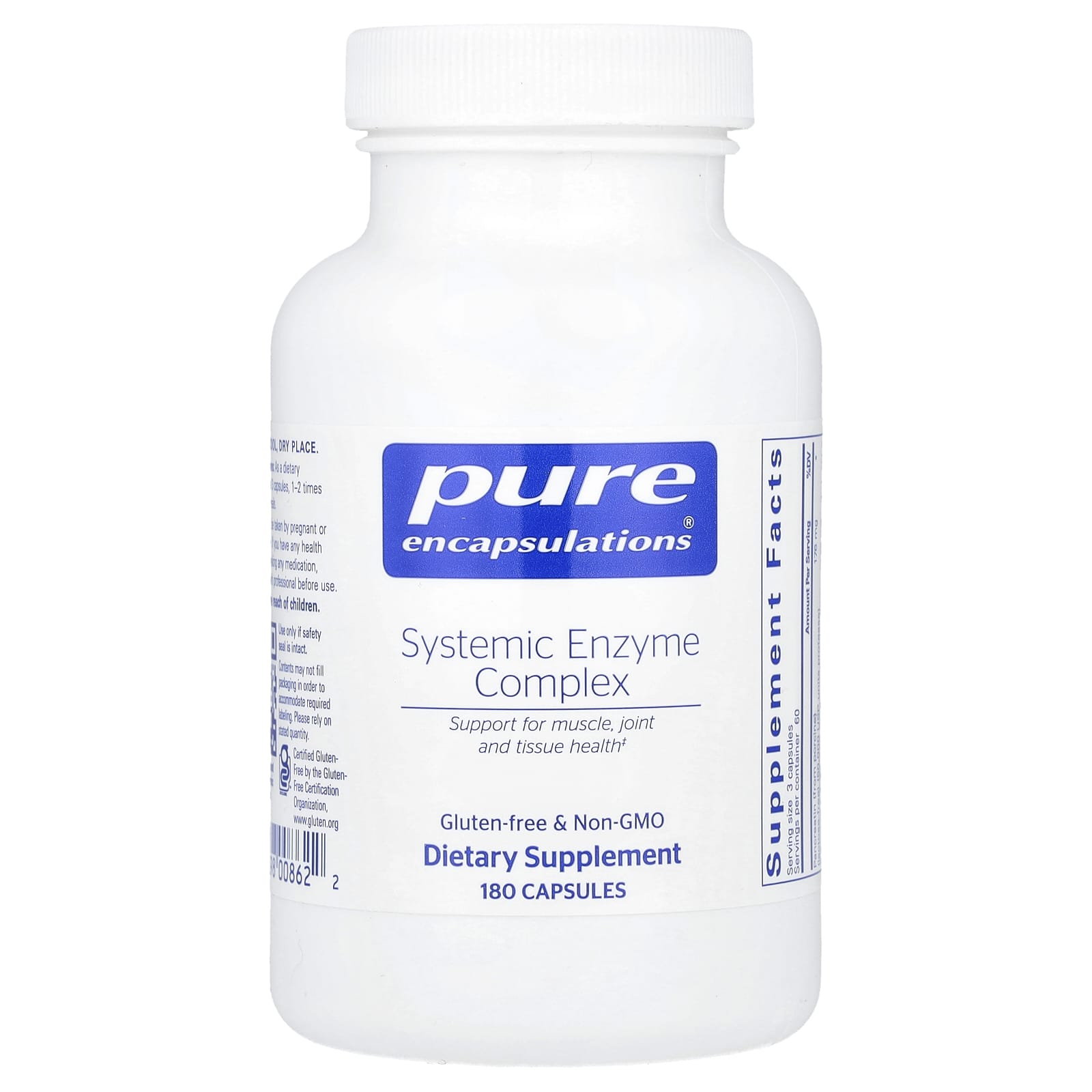 Pure Encapsulations, Systemic Enzyme Complex, 180 Capsules UPC 766298008622 | HiLife Vitamins