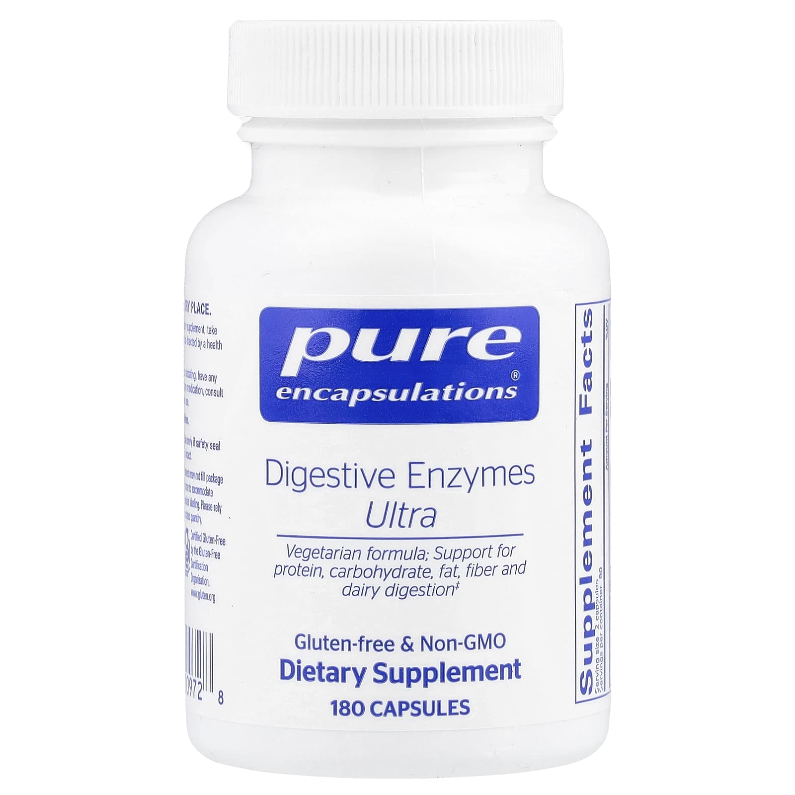 Pure Encapsulations, Digestive Enzymes Ultra, 180 Capsules UPC 766298009728 | HiLife Vitamins