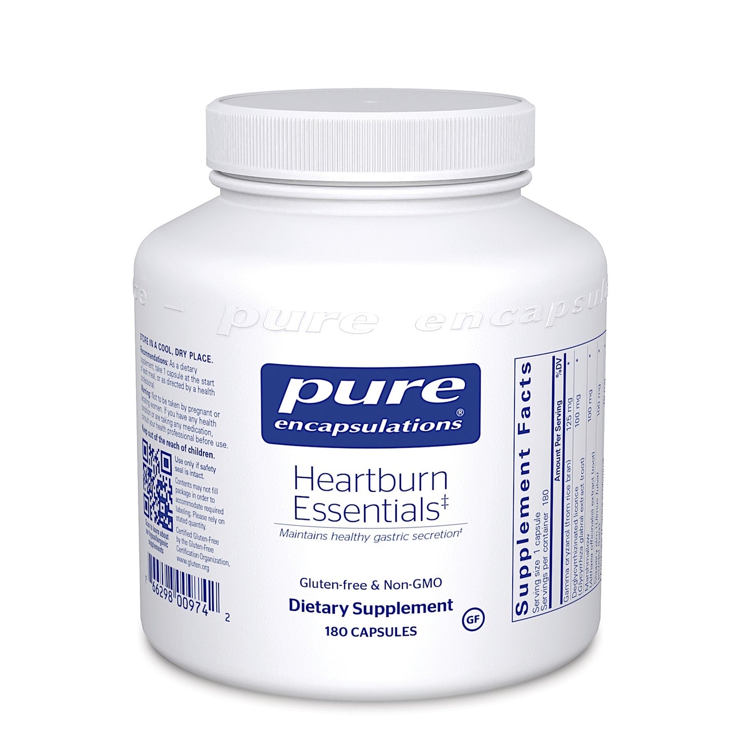 Pure Encapsulations, Heartburn Essentials, 180 Capsules UPC 766298009742 | HiLife Vitamins