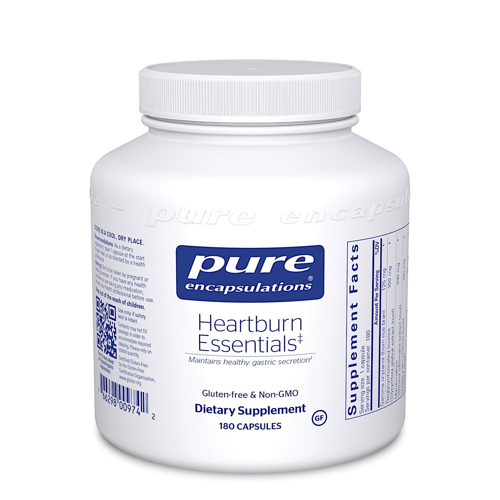 Pure Encapsulations, Heartburn Essentials, 180 Capsules UPC 766298009742 | HiLife Vitamins
