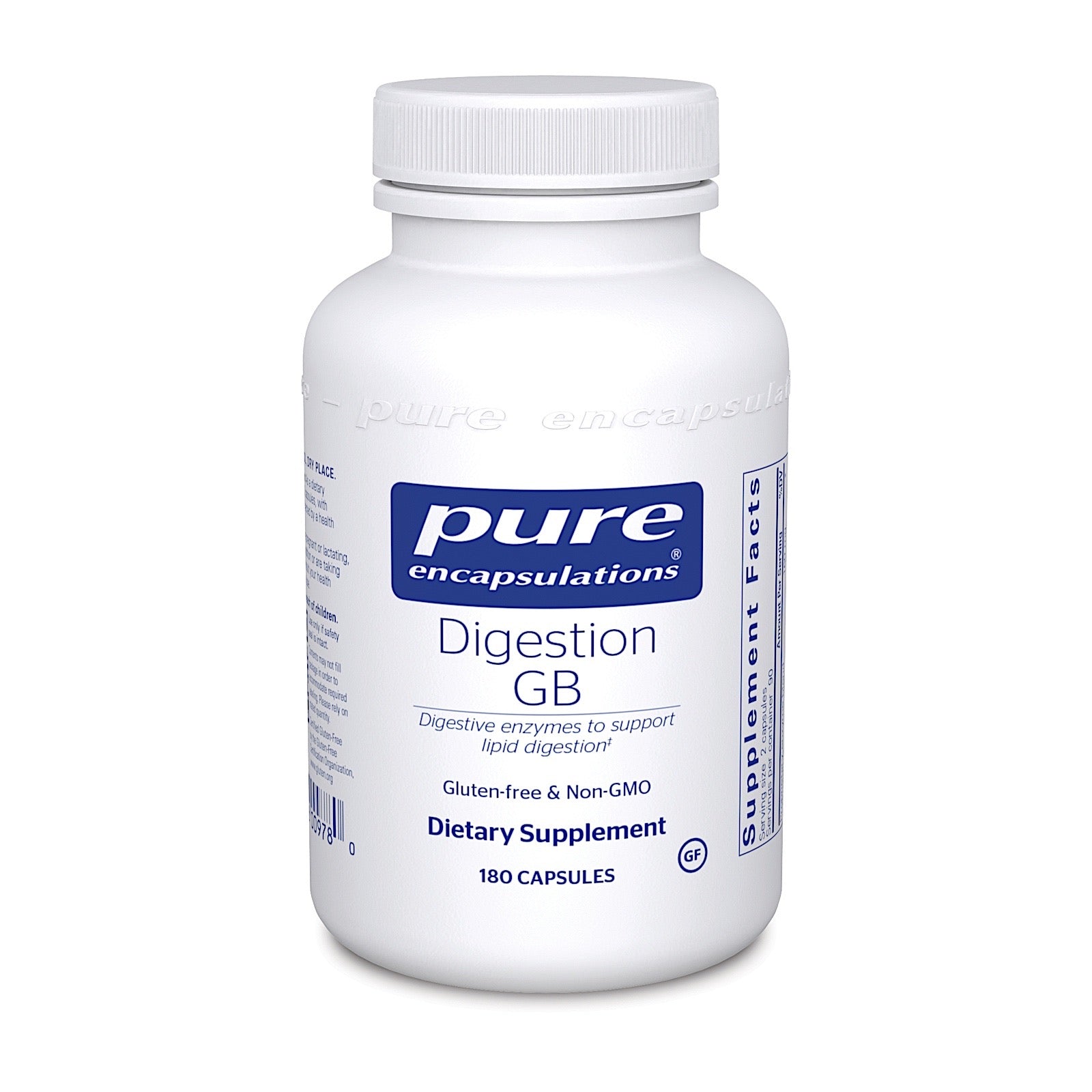 Pure Encapsulations, Digestion GB, 180 Capsules UPC 766298009780 | HiLife Vitamins