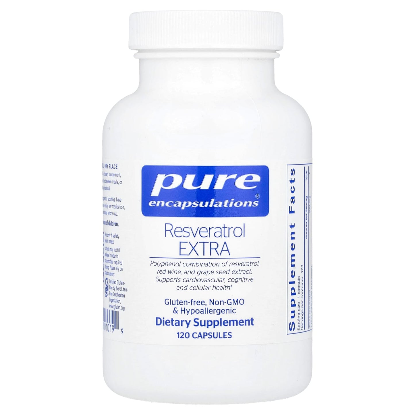 Pure Encapsulations, Resveratrol Extra, 120 Capsules UPC 766298010199 | HiLife Vitamins