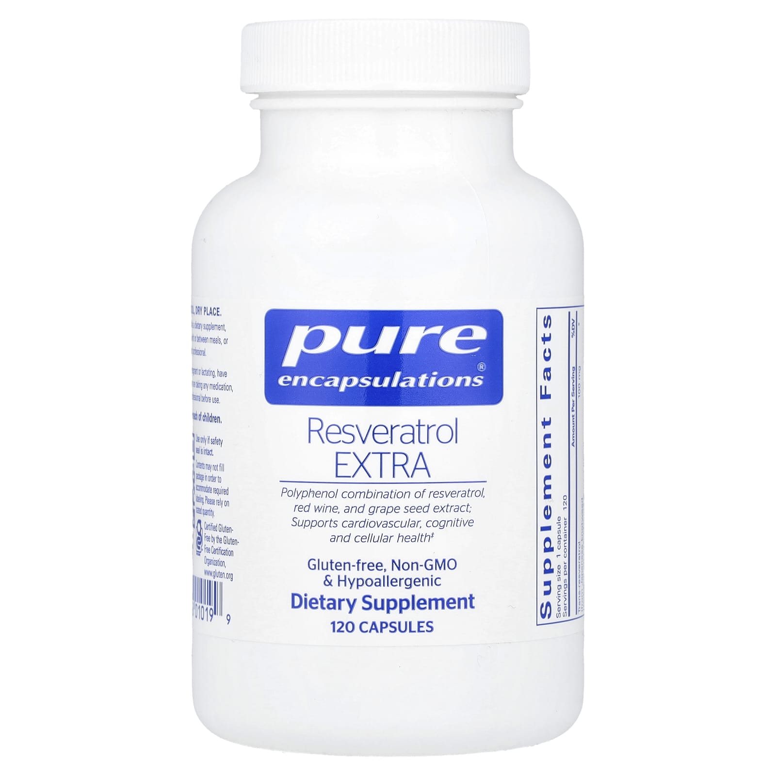 Pure Encapsulations, Resveratrol Extra, 120 Capsules UPC 766298010199 | HiLife Vitamins