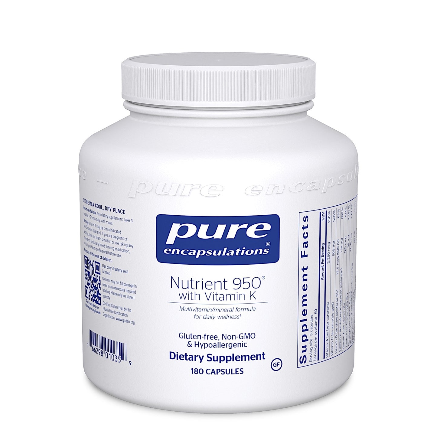 Pure Encapsulations, Nutrient 950 W/ Vitamin K, 180 Capsules UPC 766298010359 | HiLife Vitamins