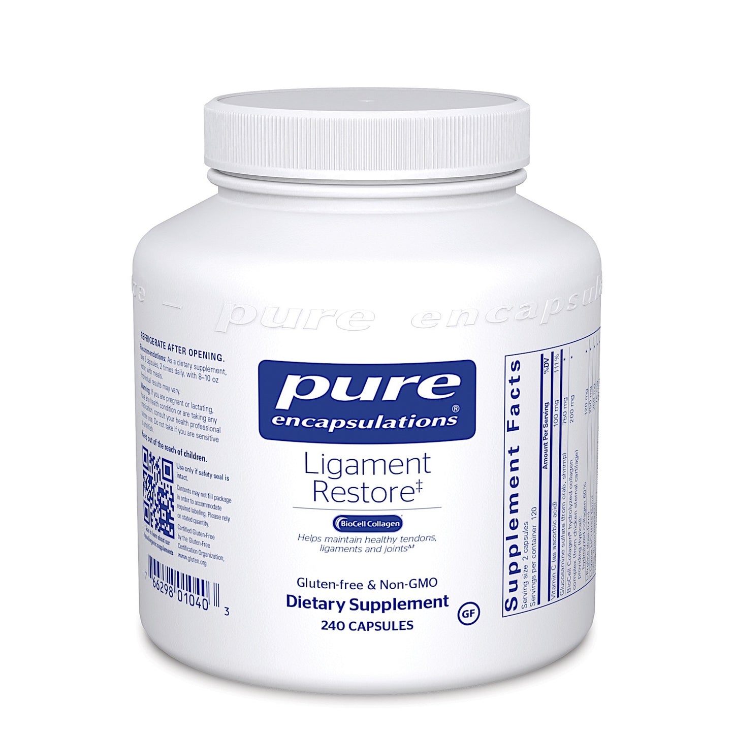 Pure Encapsulations, Ligament Restore, 240 Capsules UPC 766298010403 | HiLife Vitamins