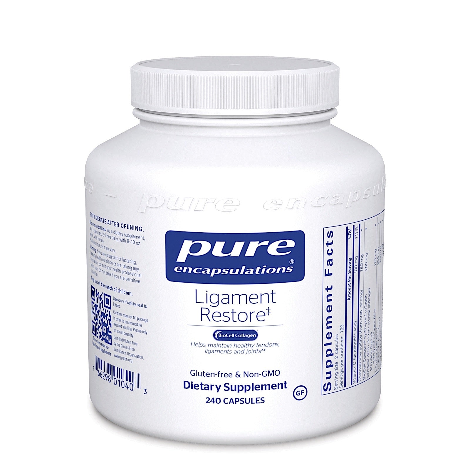Pure Encapsulations, Ligament Restore, 240 Capsules UPC 766298010403 | HiLife Vitamins