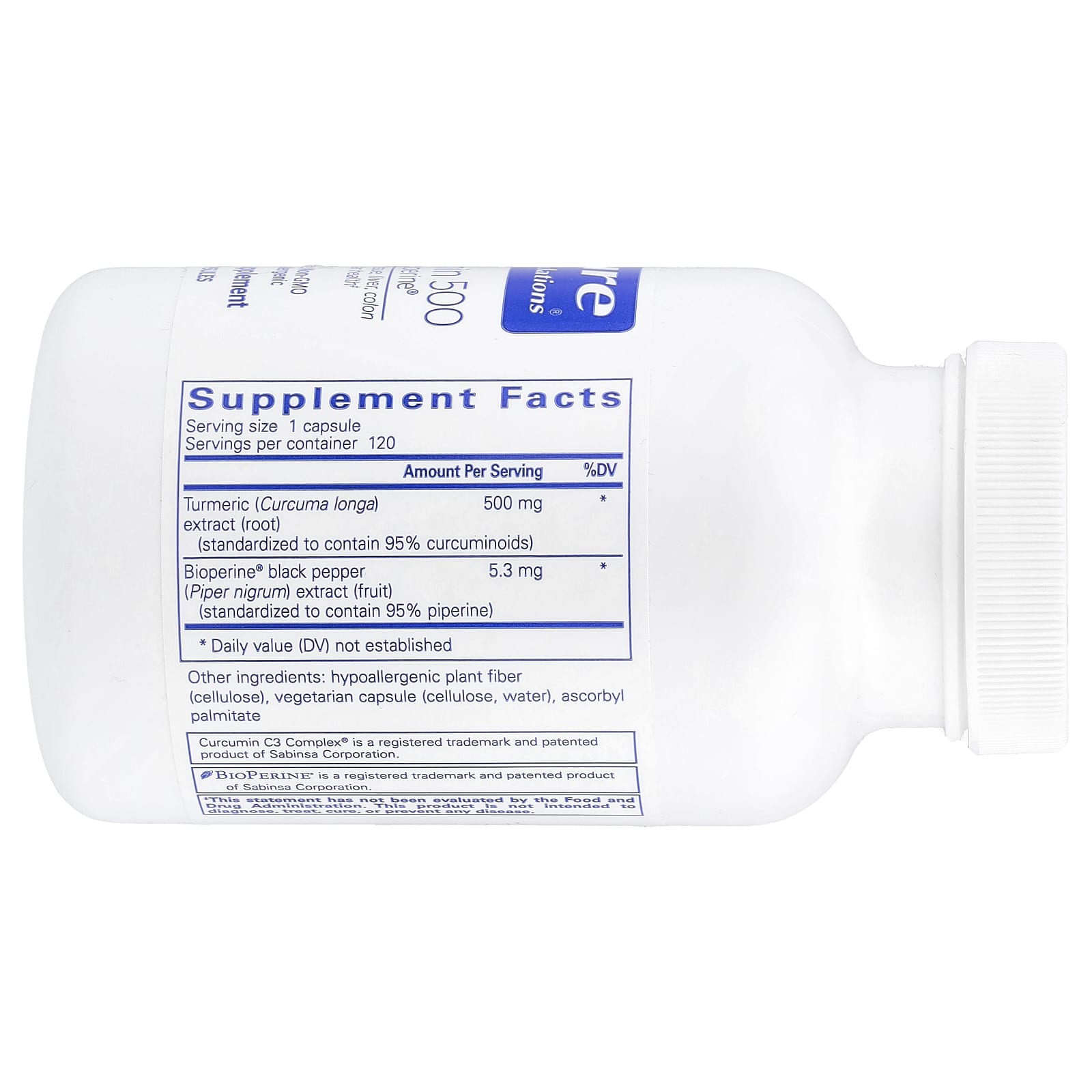 Pure Encapsulations, Curcumin 500 W/ Bioperine, 120 Capsules - 766298010724 | Hilife Vitamins