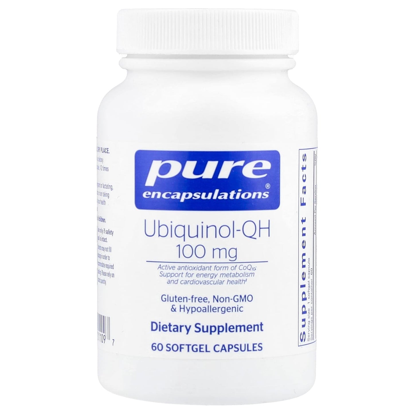 Pure Encapsulations, Ubiquinol-QH 100 mg, 60 Softgel Capsules UPC 766298011097 | HiLife Vitamins