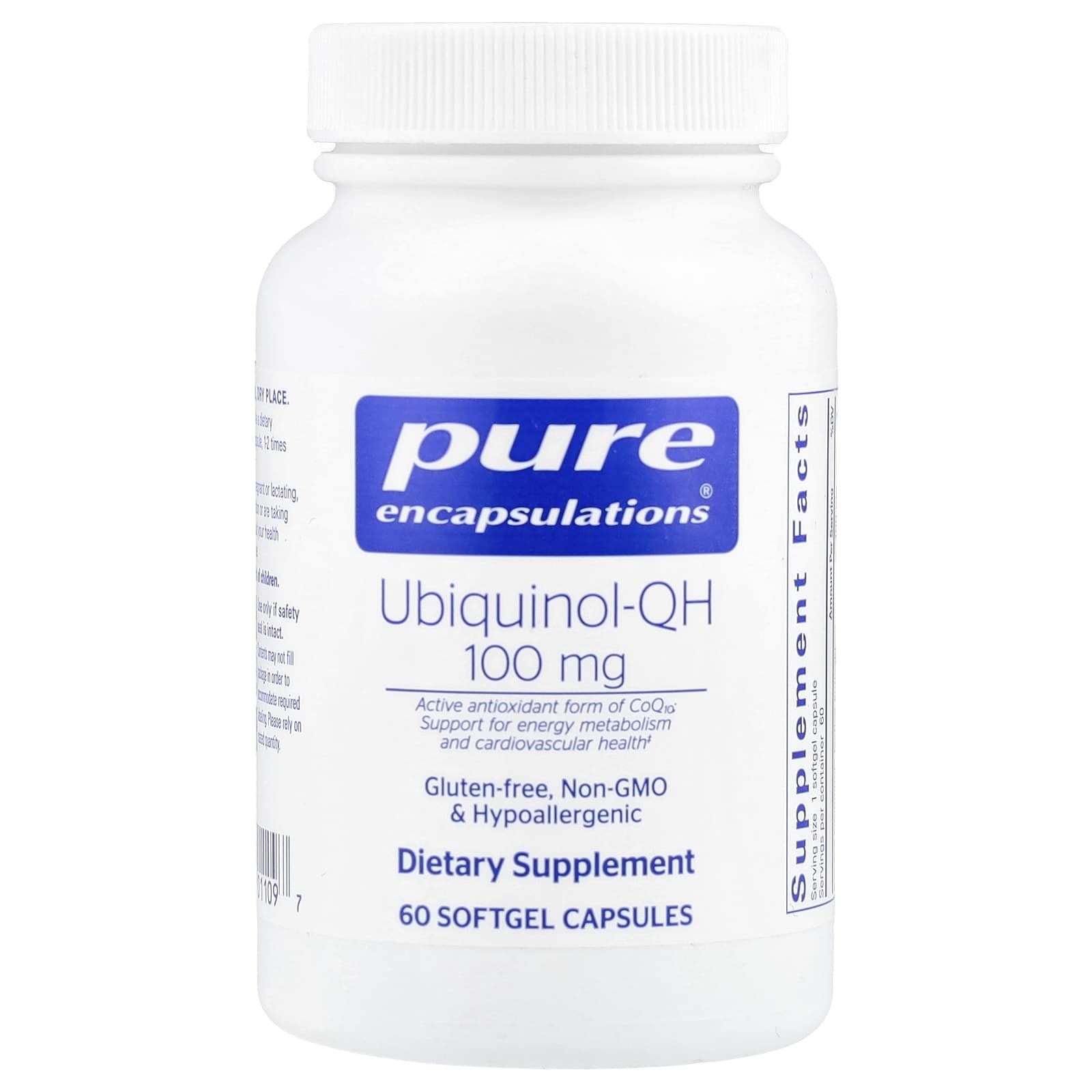 Pure Encapsulations, Ubiquinol-QH 100 mg, 60 Softgel Capsules UPC 766298011097 | HiLife Vitamins