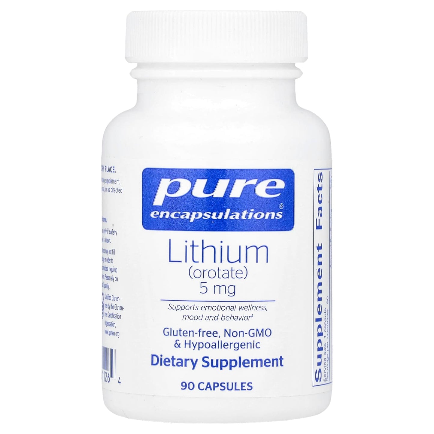 Pure Encapsulations, Lithium Orotate 5 mg, 90 Capsules UPC 766298011264 | HiLife Vitamins