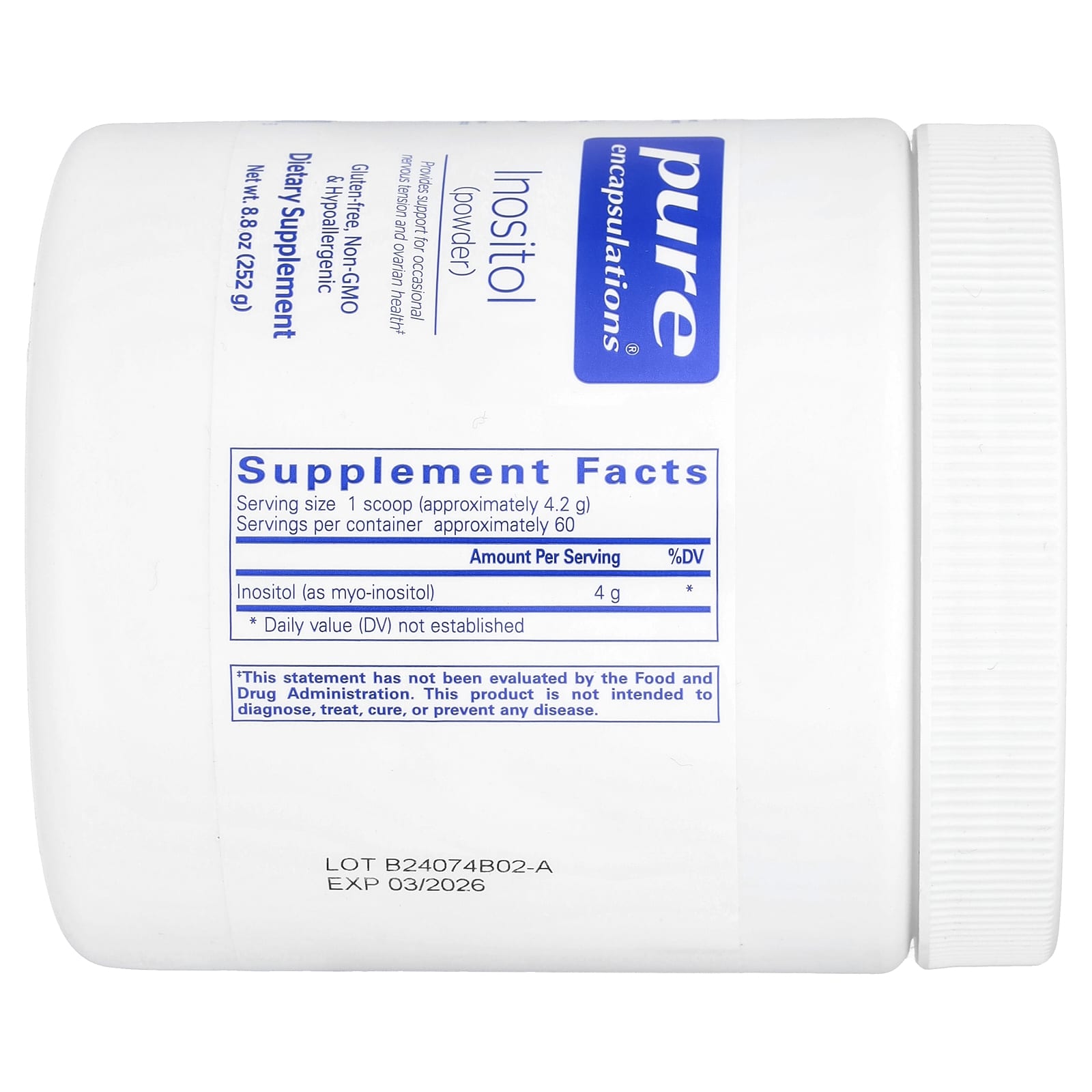 Pure Encapsulations, Inositol Powder, 8.8 Oz UPC 766298011295 | HiLife Vitamins