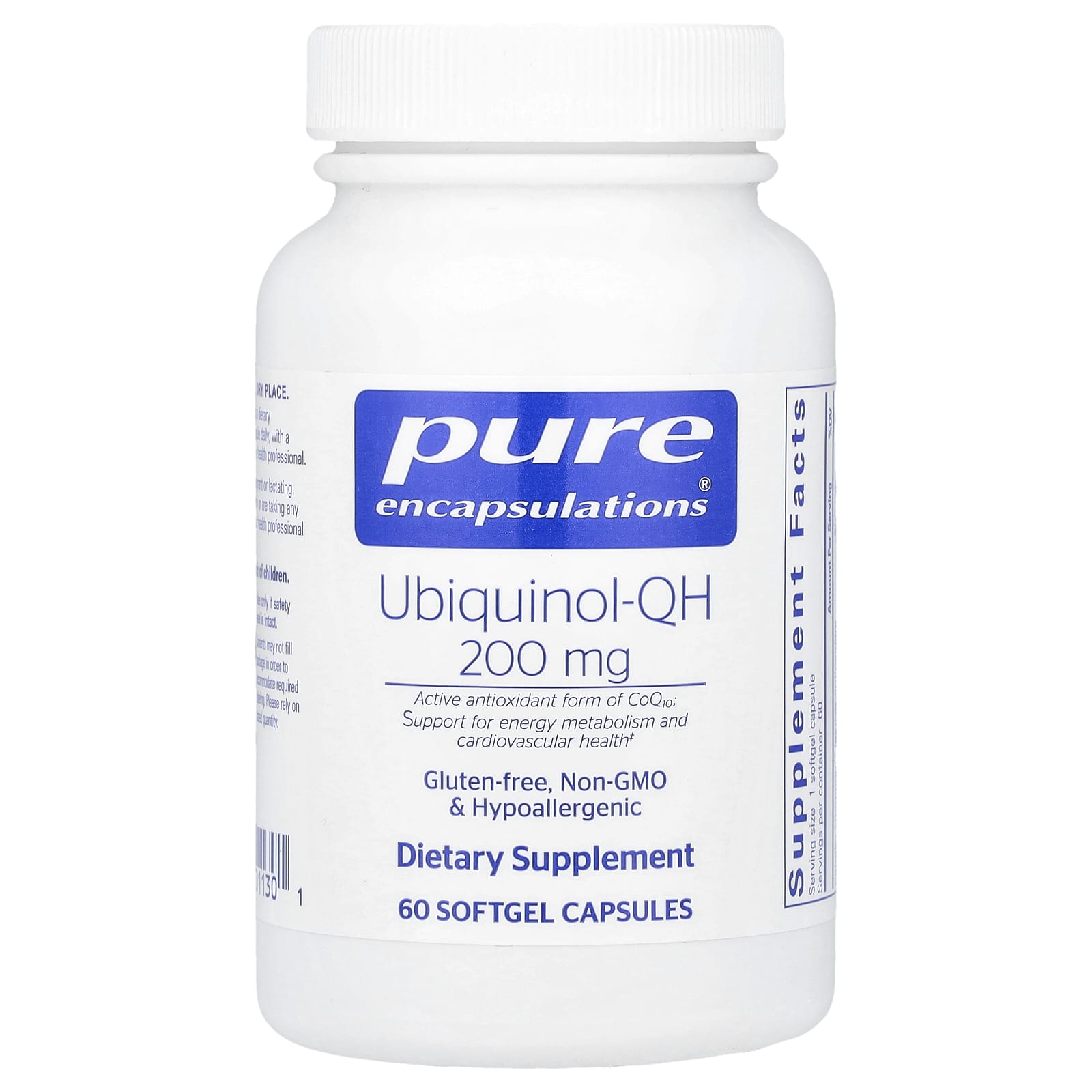 Pure Encapsulations, Ubiquinol-QH 200 mg, 60 Softgels UPC 766298011301 | HiLife Vitamins