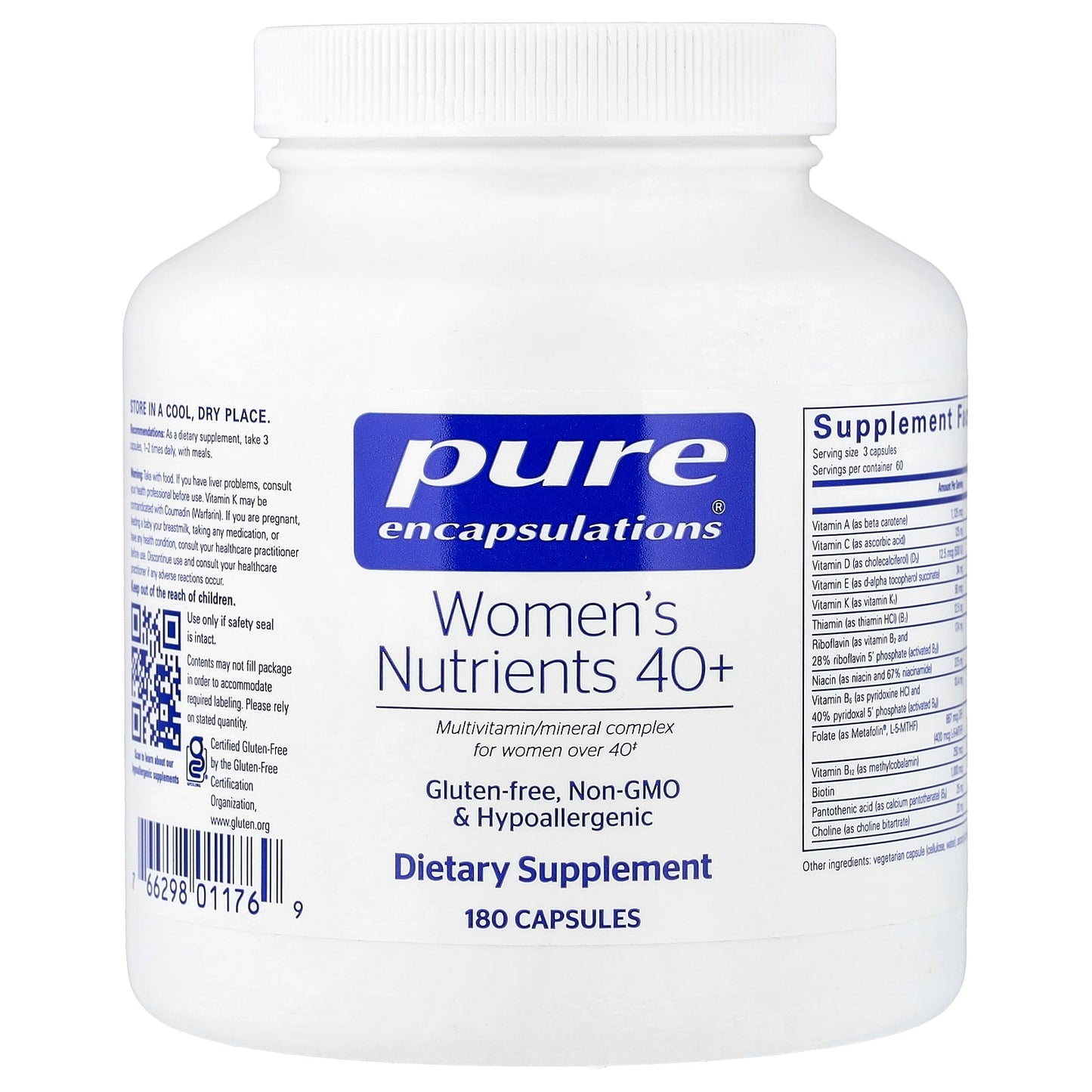 Pure Encapsulations, Women's Nutrients 40+, 180 Capsules UPC 766298011769 | Hilife Vitamins