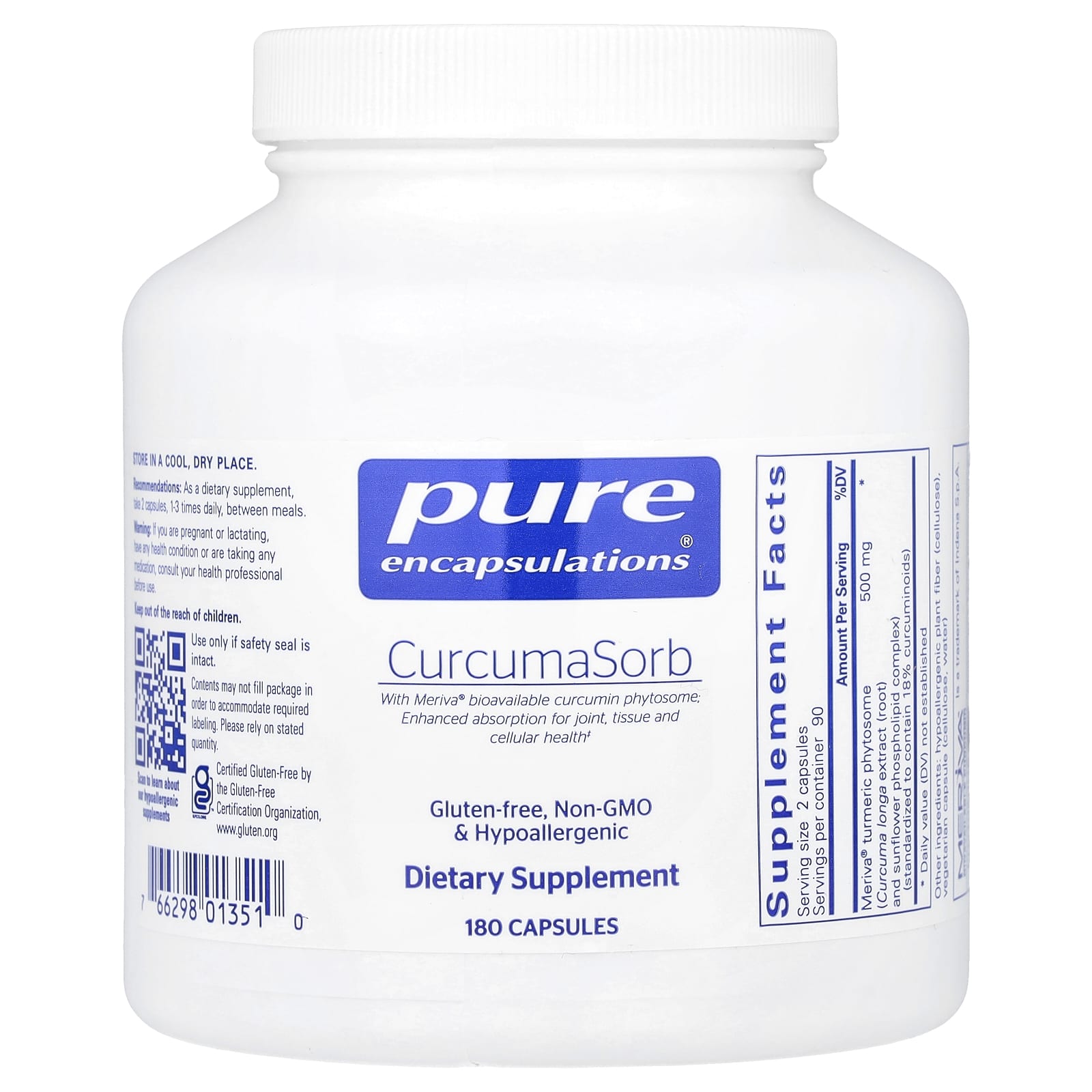 Pure Encapsulations, CurcumaSorb, 180 Capsules UPC 766298013510 | HiLife Vitamins